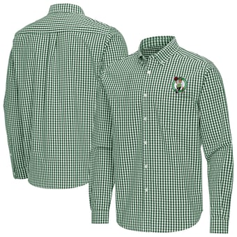 Men's Antigua Kelly Green Boston Celtics Ellis Woven Tri-Blend Button-Down Shirt