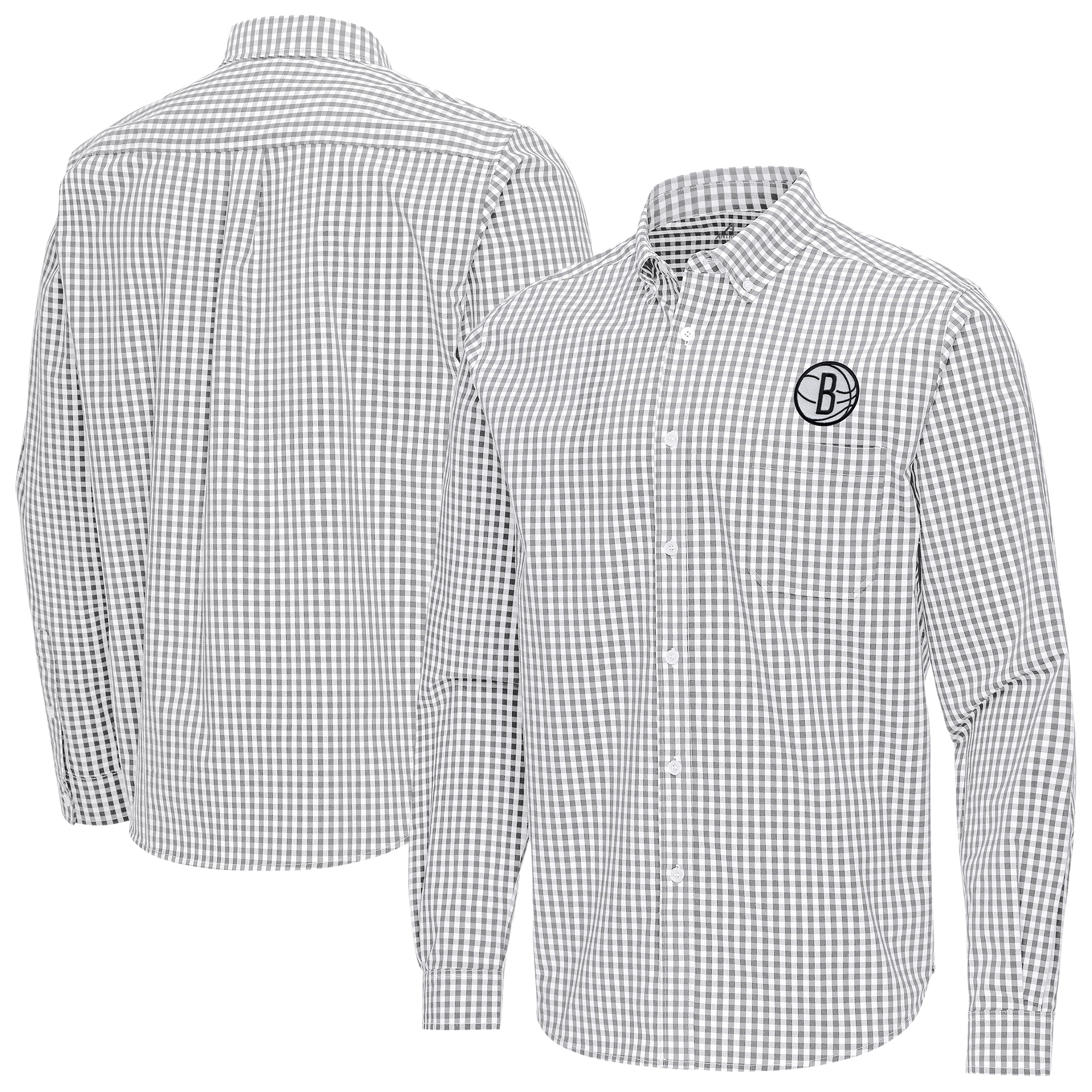 Men’s Antigua Gray Brooklyn Nets Ellis Woven Tri-Blend Button-Down Shirt Men’s Antigua Gray Brooklyn Nets Ellis Woven Tri-Blend Button-Down Shirt