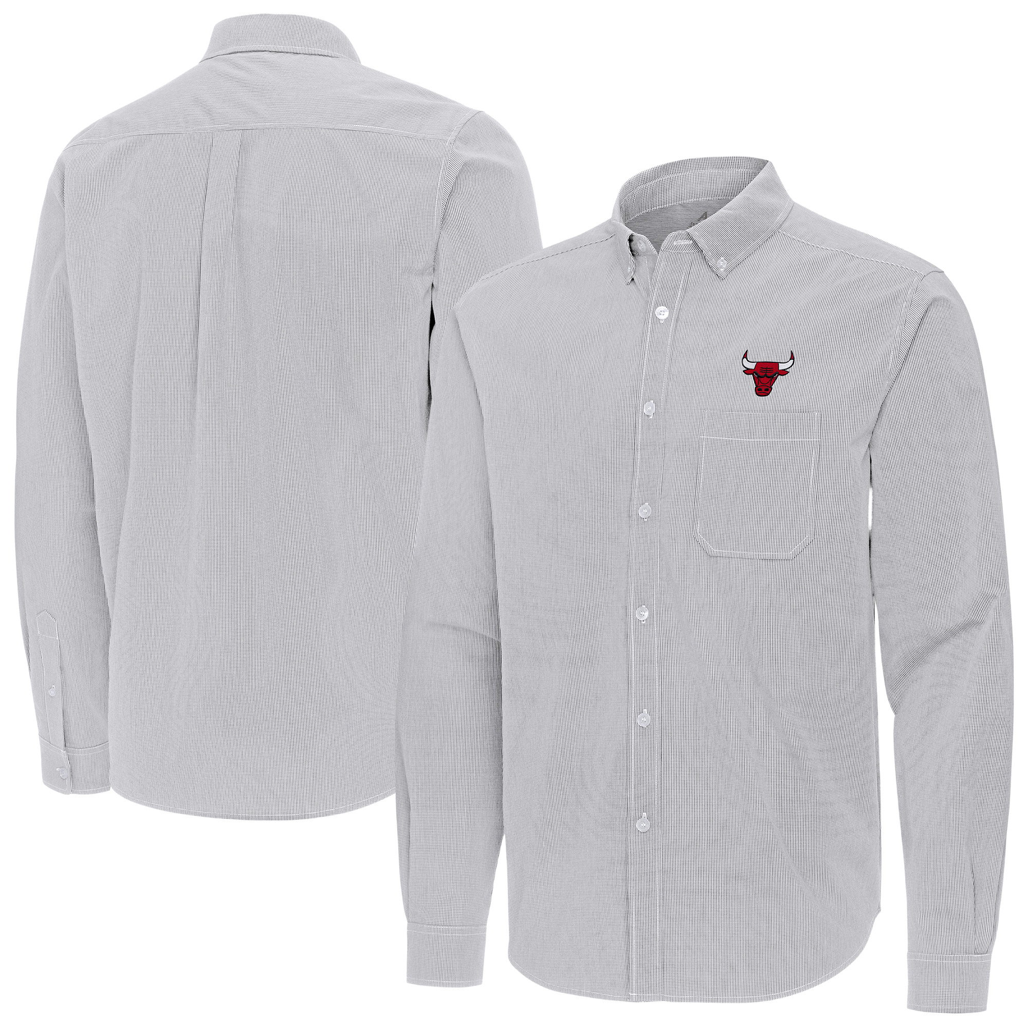 Men's Antigua Gray Chicago Bulls Porter Woven Long Sleeve Button-Down Shirt