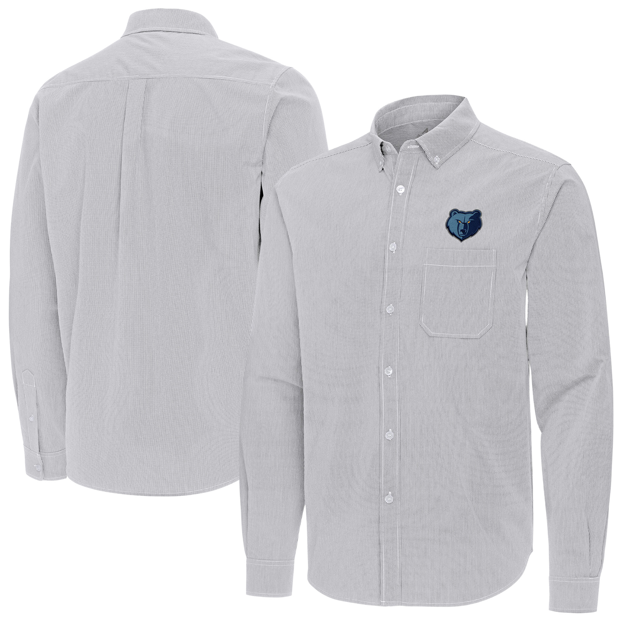 Men's Antigua Gray Memphis Grizzlies Porter Woven Long Sleeve Button-Down Shirt