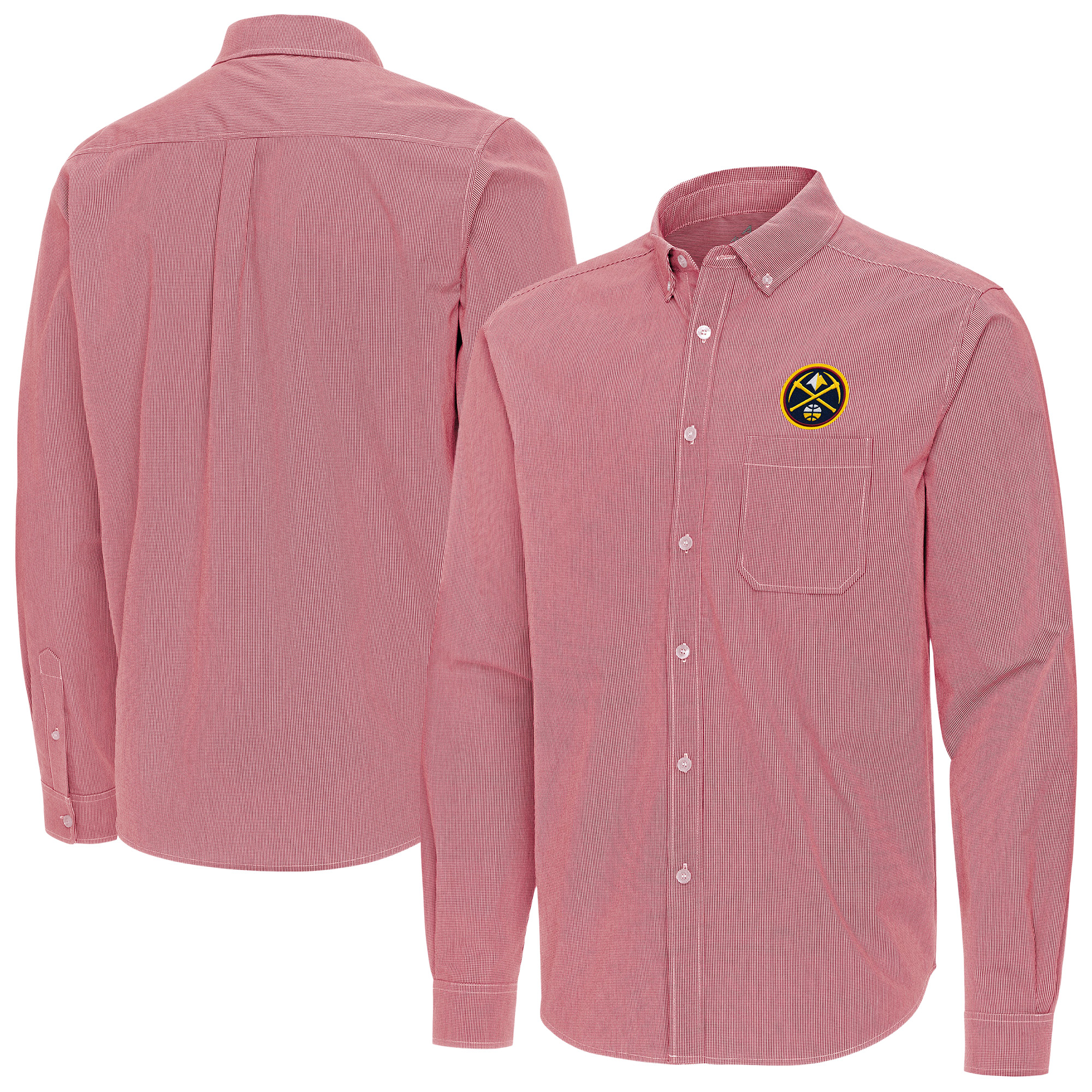 Men's Antigua Red Denver Nuggets Porter Woven Long Sleeve Button-Down Shirt