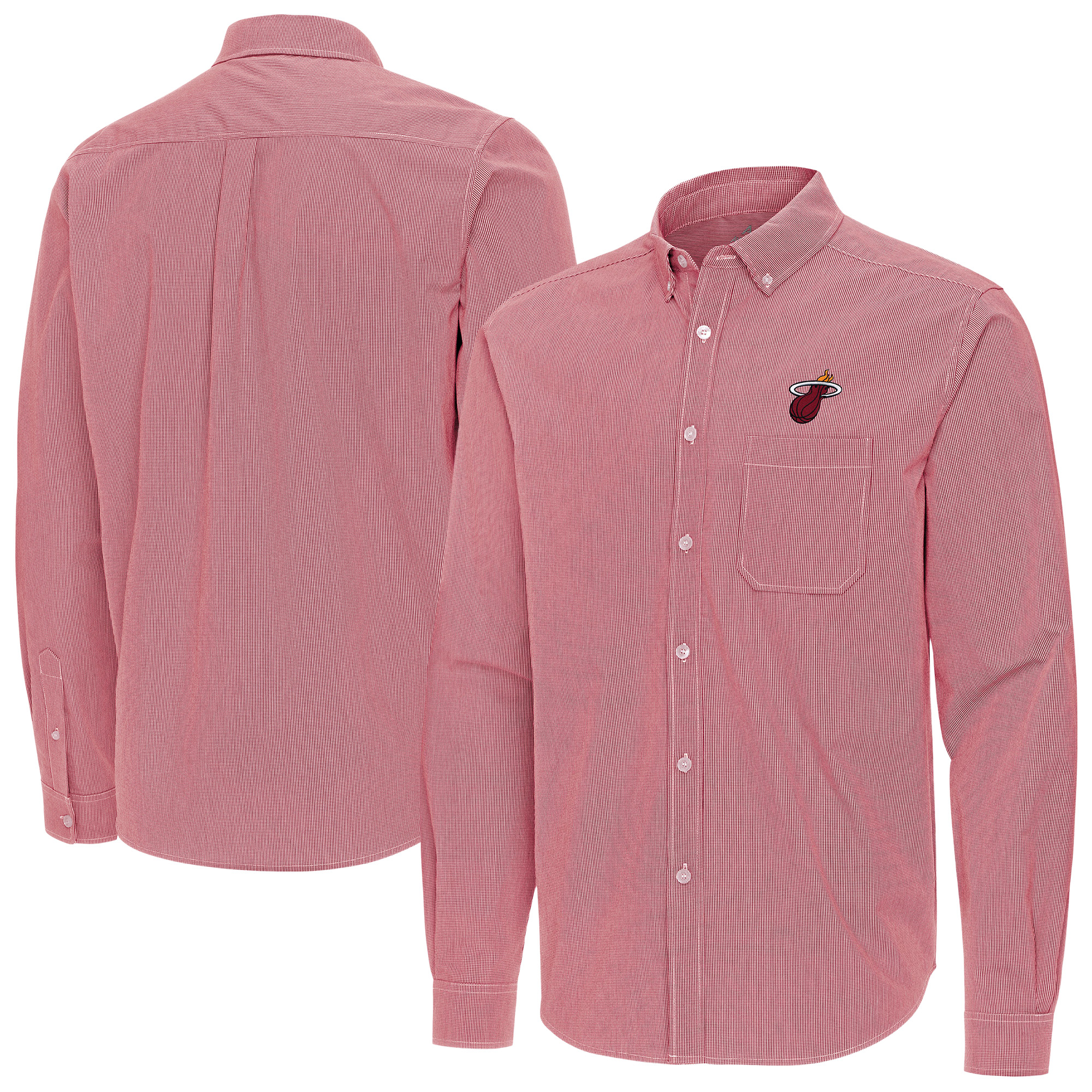 Men's Antigua Red Miami Heat Porter Woven Long Sleeve Button-Down Shirt
