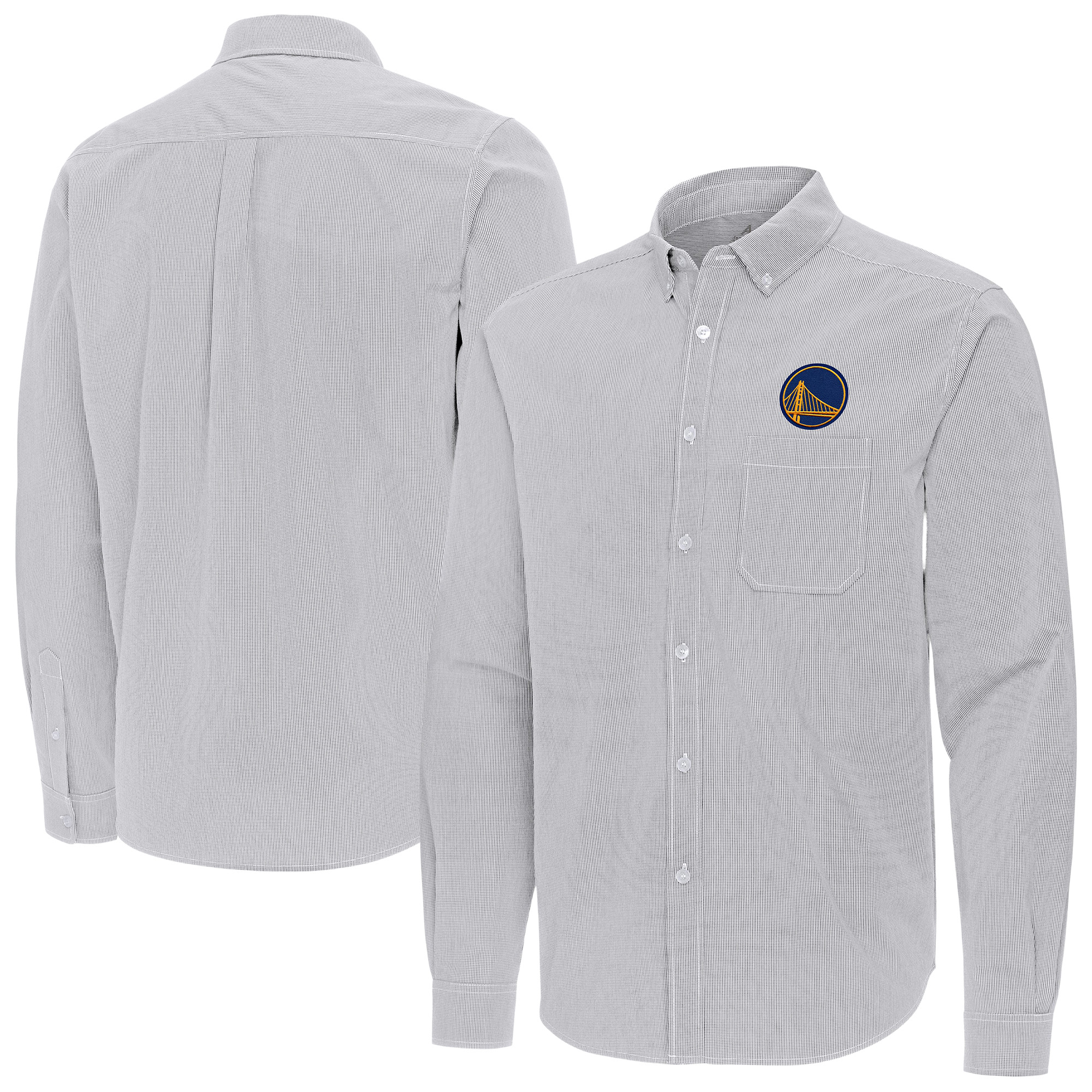 Men's Antigua Gray Golden State Warriors Porter Woven Long Sleeve Button-Down Shirt