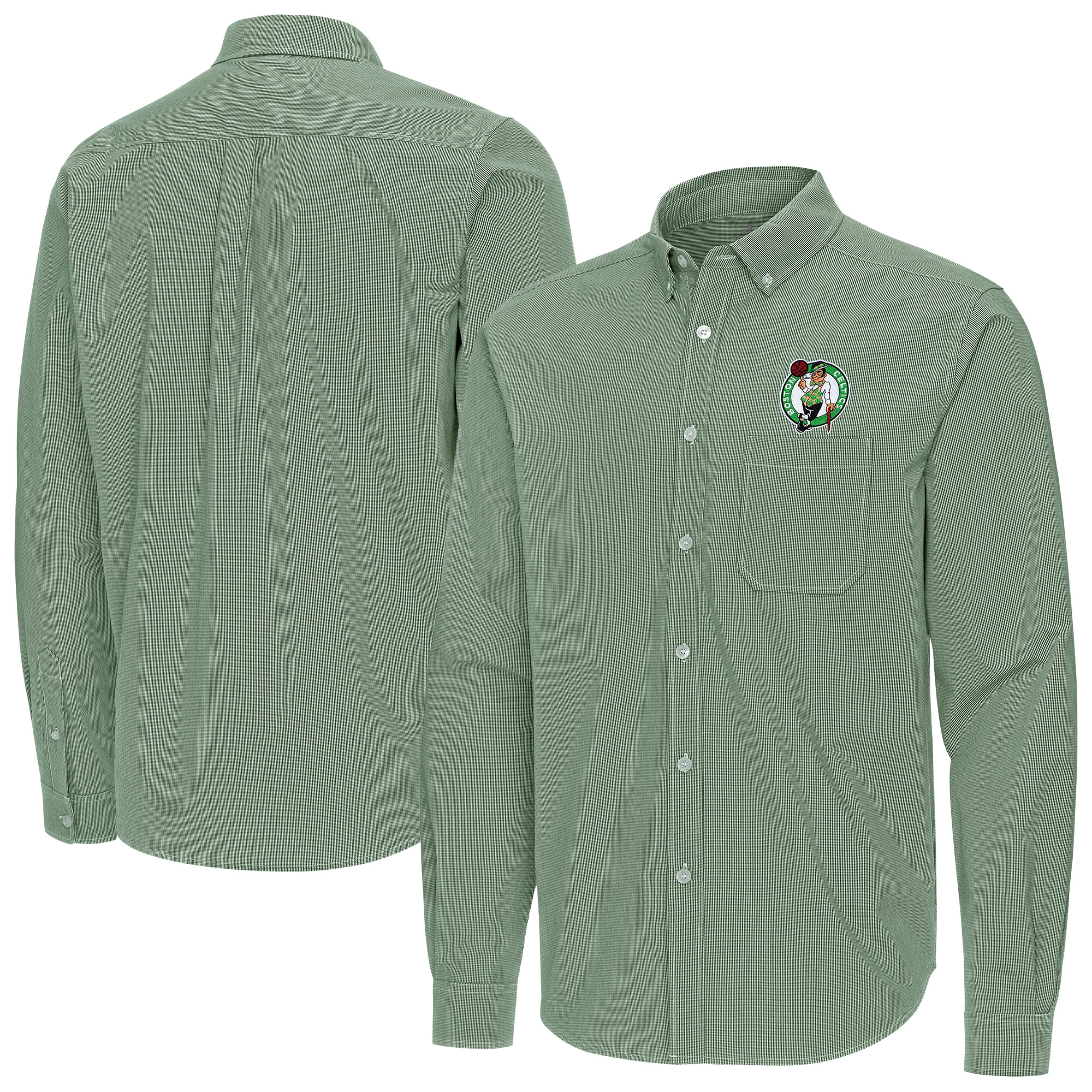 Men's Antigua Kelly Green Boston Celtics Porter Woven Long Sleeve Button-Down Shirt