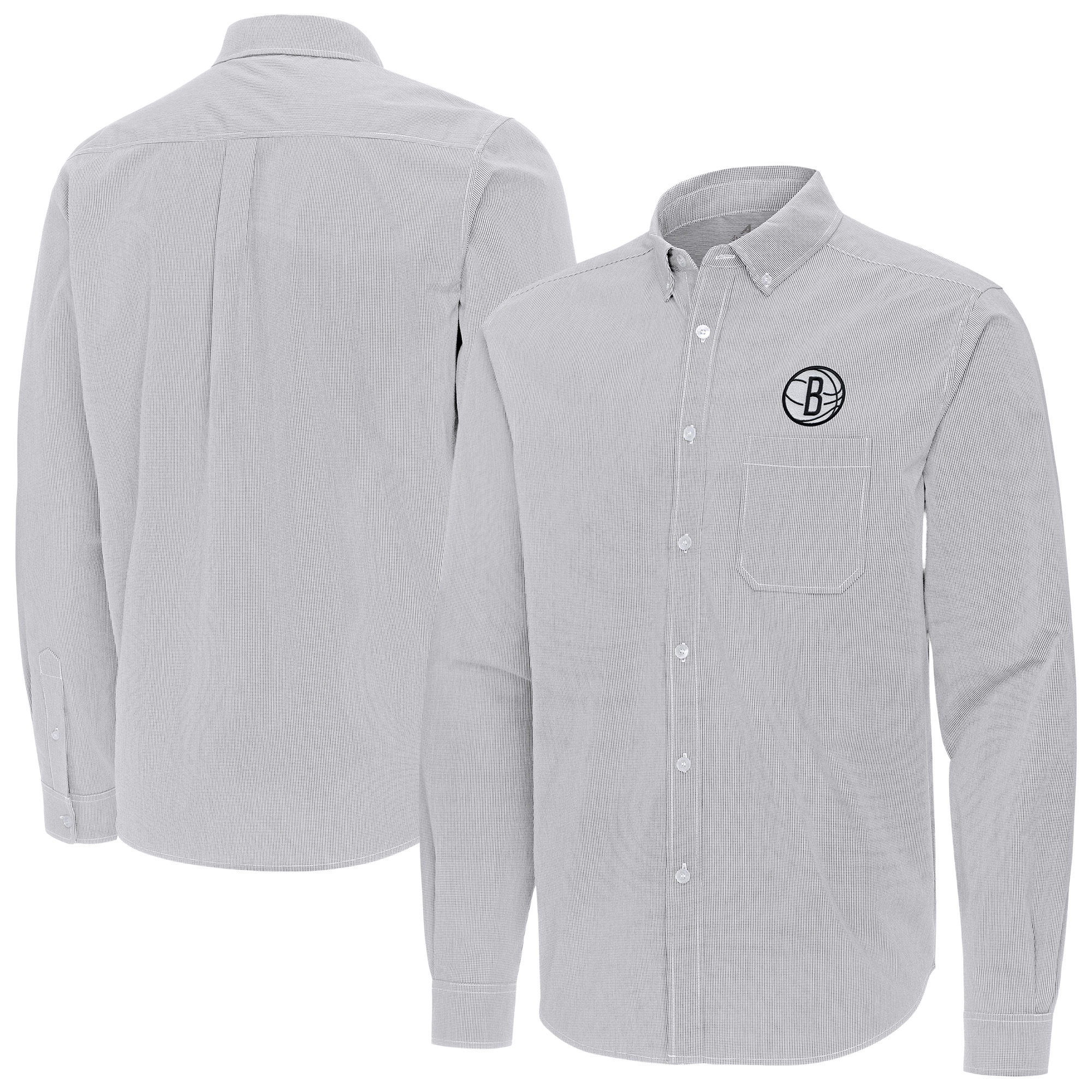 Men’s Antigua Gray Brooklyn Nets Porter Woven Long Sleeve Button-Down Shirt Men’s Antigua Gray Brooklyn Nets Porter Woven Long Sleeve Button-Down Shirt