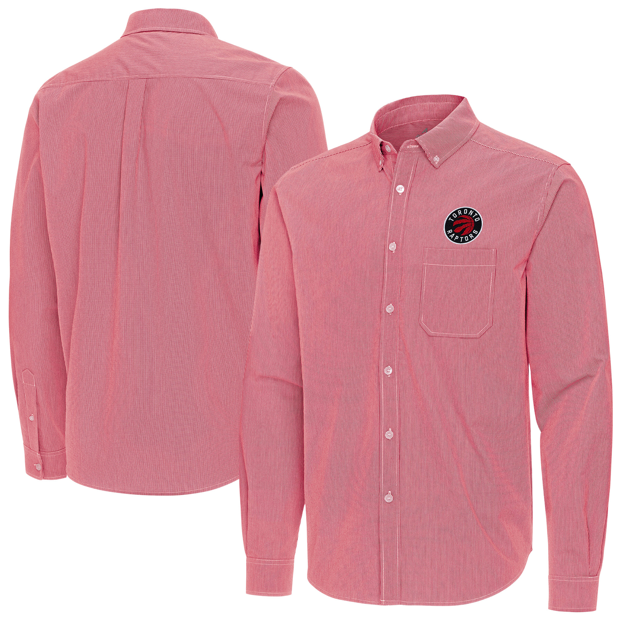 Men's Antigua Red Toronto Raptors Porter Woven Long Sleeve Button-Down Shirt