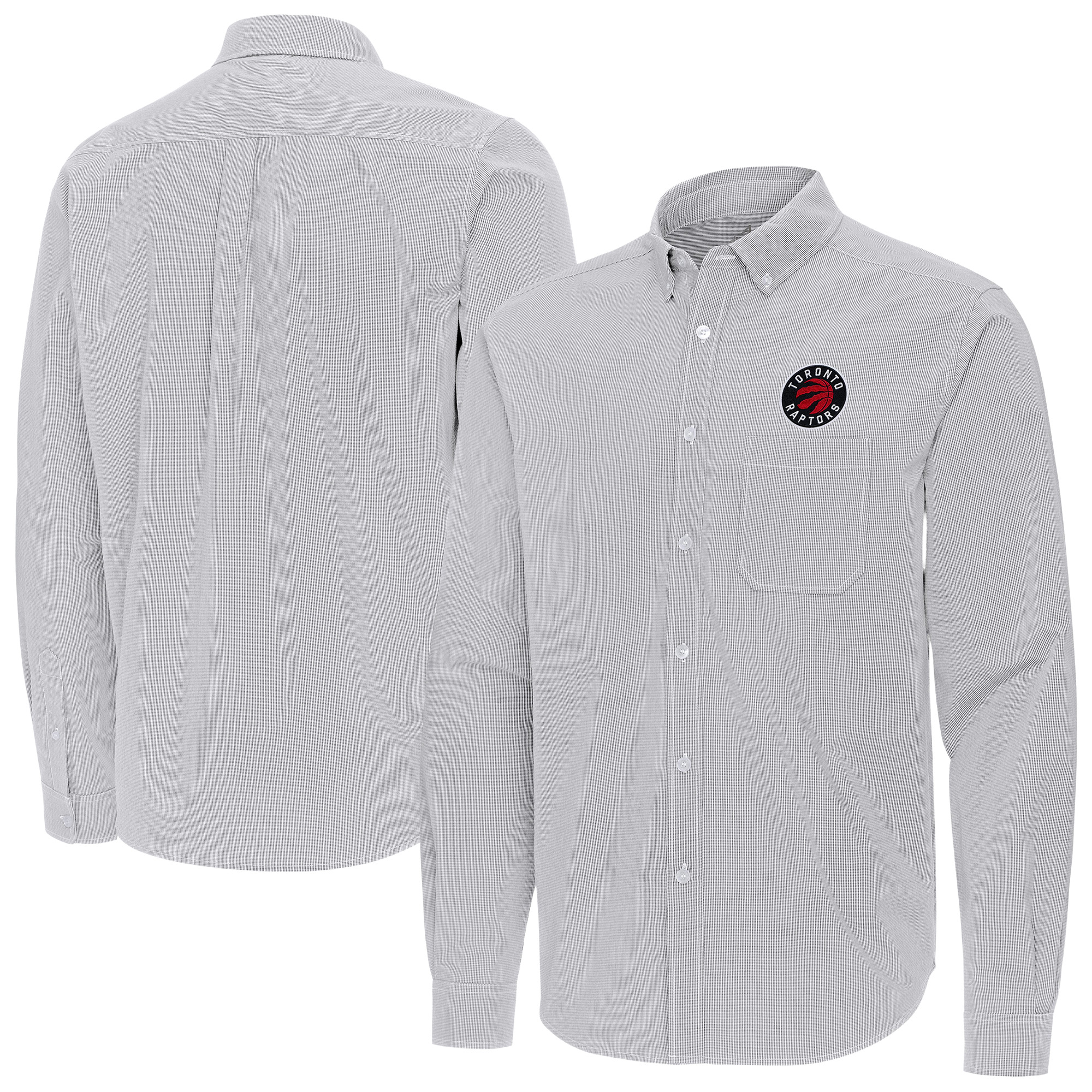 Men's Antigua Gray Toronto Raptors Porter Woven Long Sleeve Button-Down Shirt