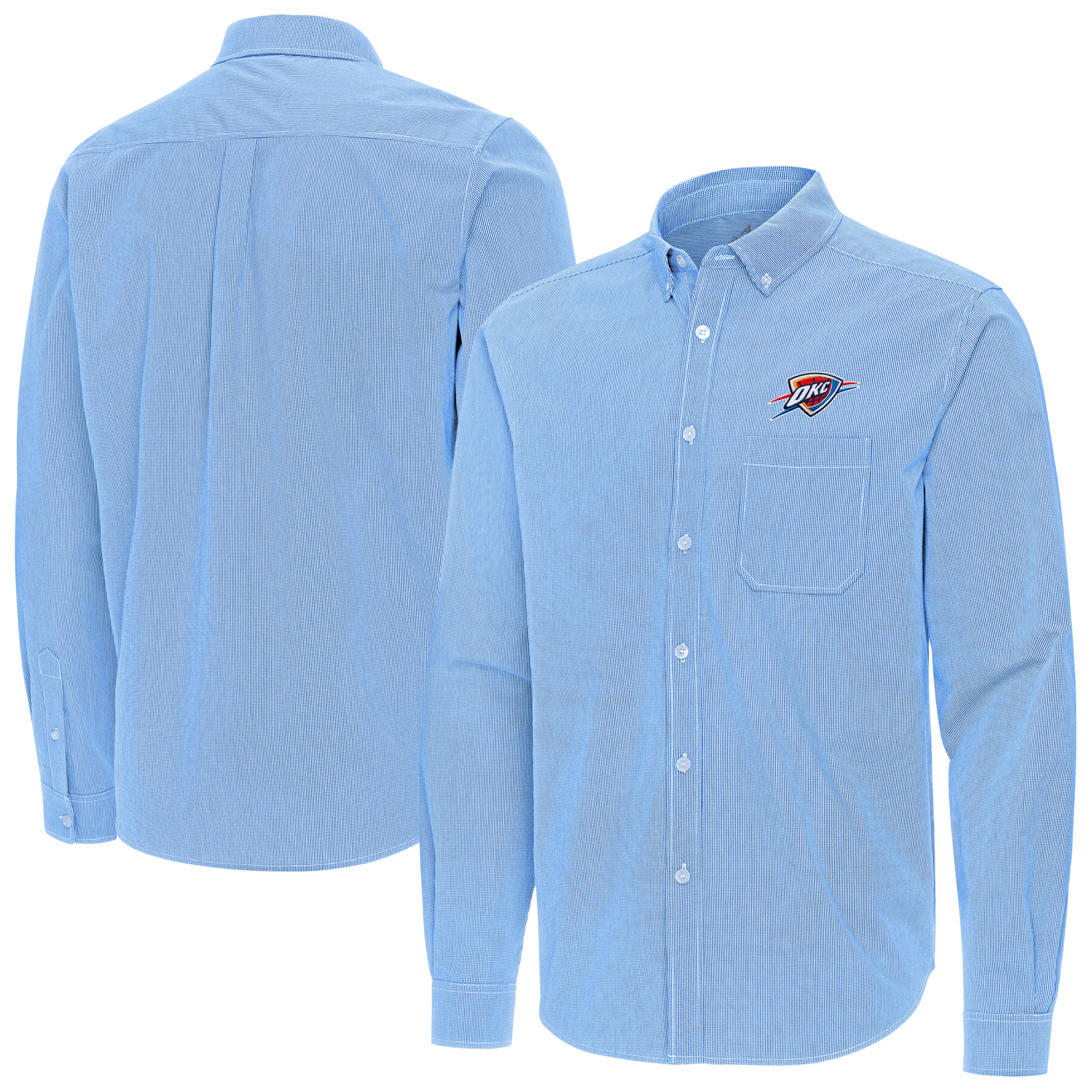 Men's Antigua Powder Blue Oklahoma City Thunder Porter Woven Long Sleeve Button-Down Shirt