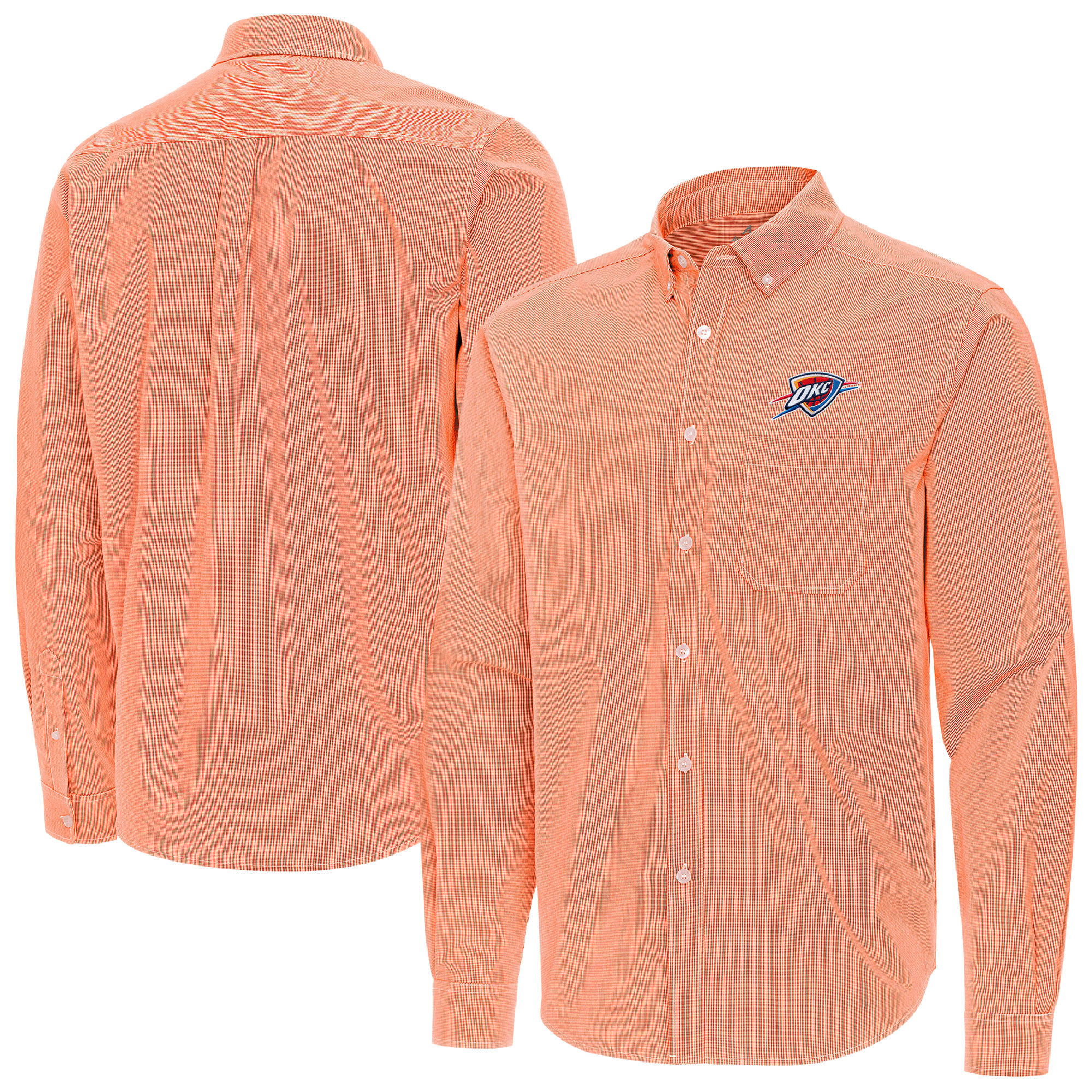 Men's Antigua Orange Oklahoma City Thunder Porter Woven Long Sleeve Button-Down Shirt