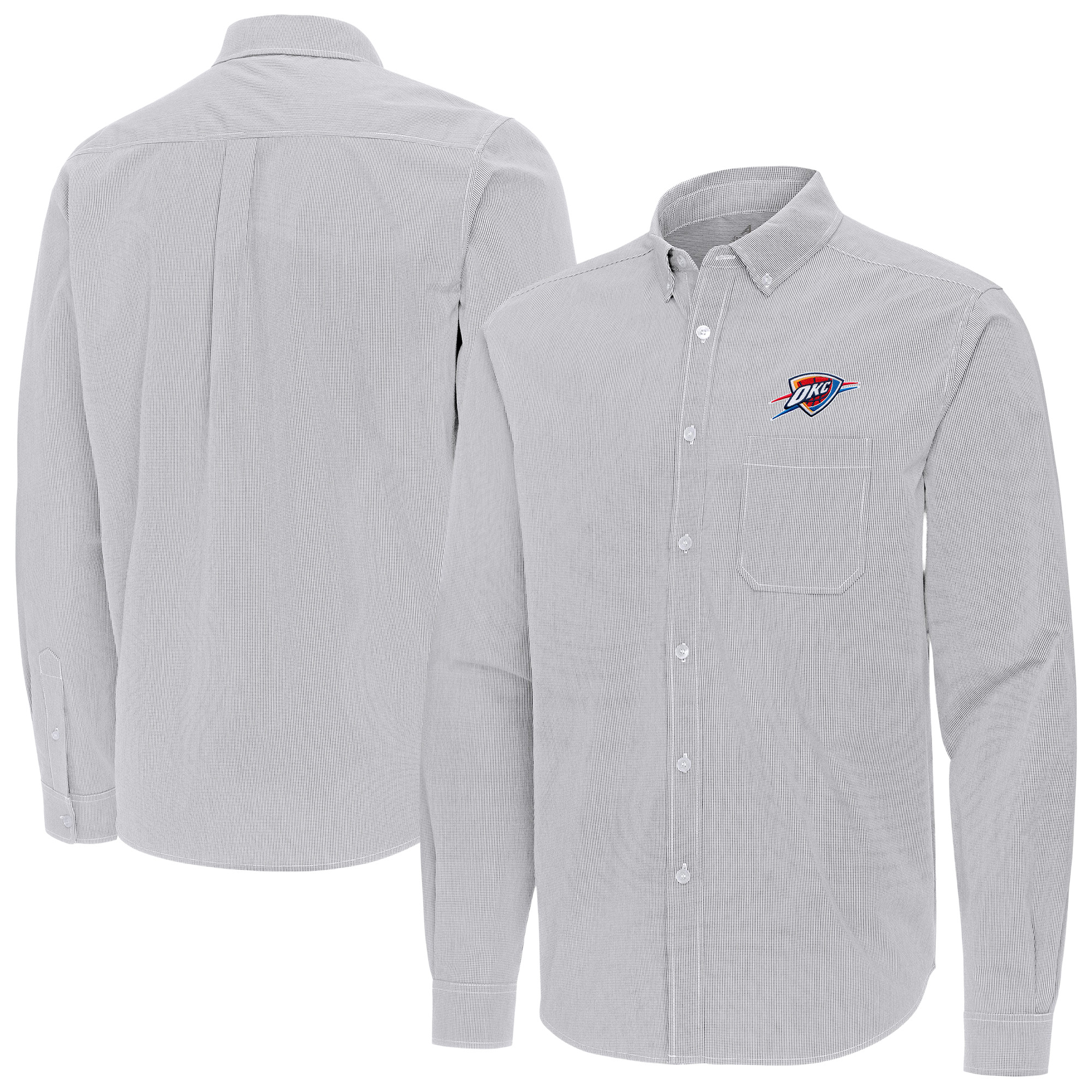 Men's Antigua Gray Oklahoma City Thunder Porter Woven Long Sleeve Button-Down Shirt