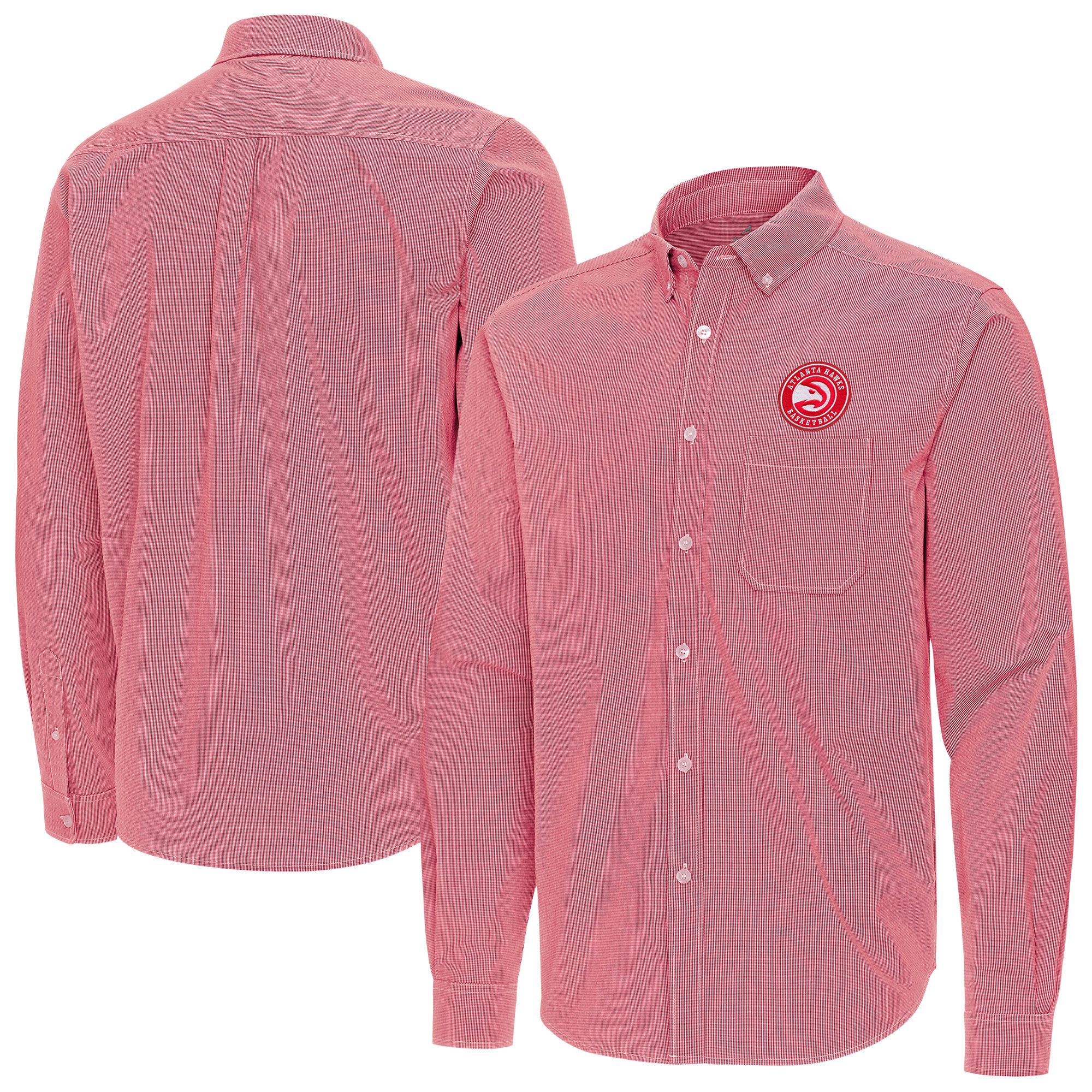 Men's Antigua Red Atlanta Hawks Porter Woven Long Sleeve Button-Down Shirt