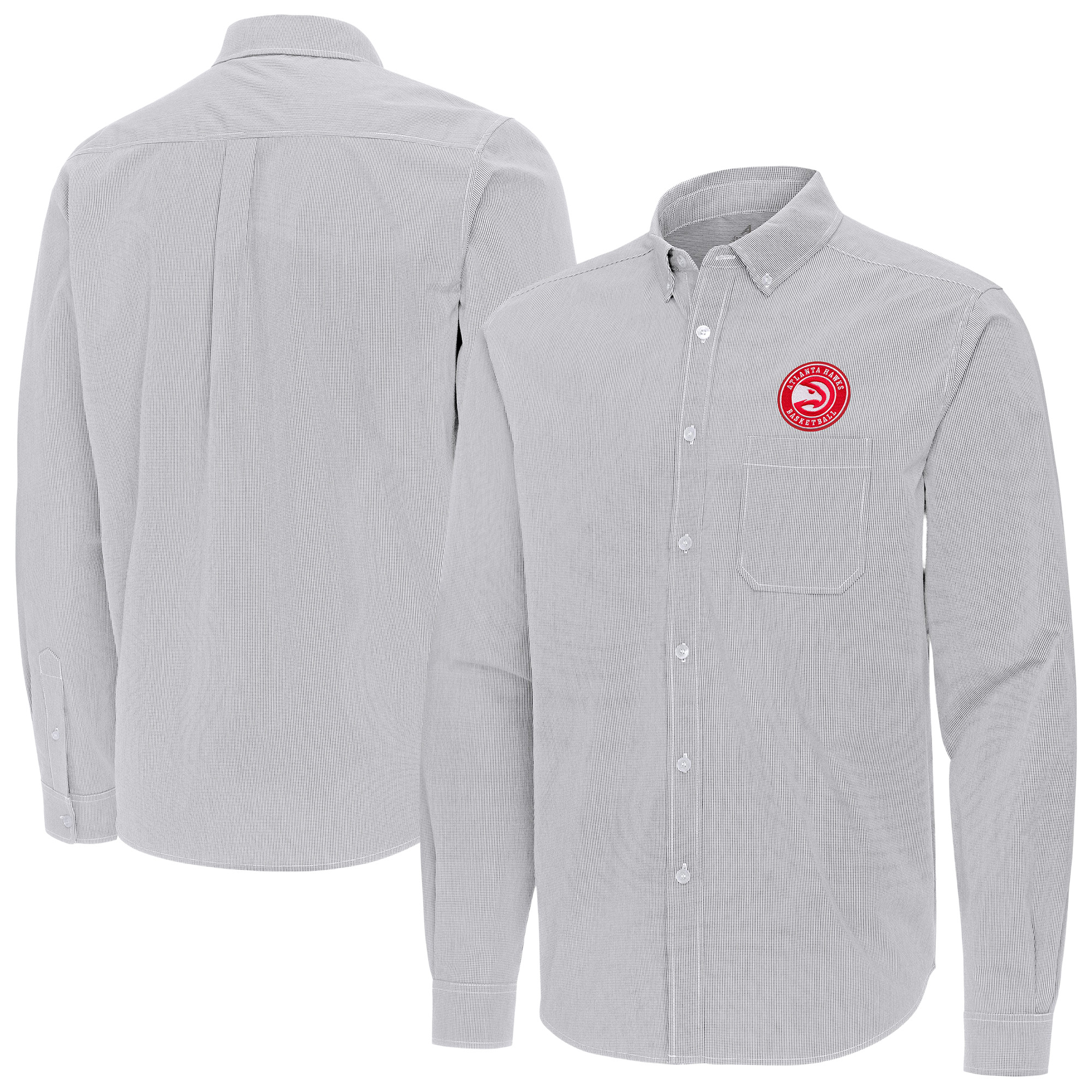 Men's Antigua Gray Atlanta Hawks Porter Woven Long Sleeve Button-Down Shirt