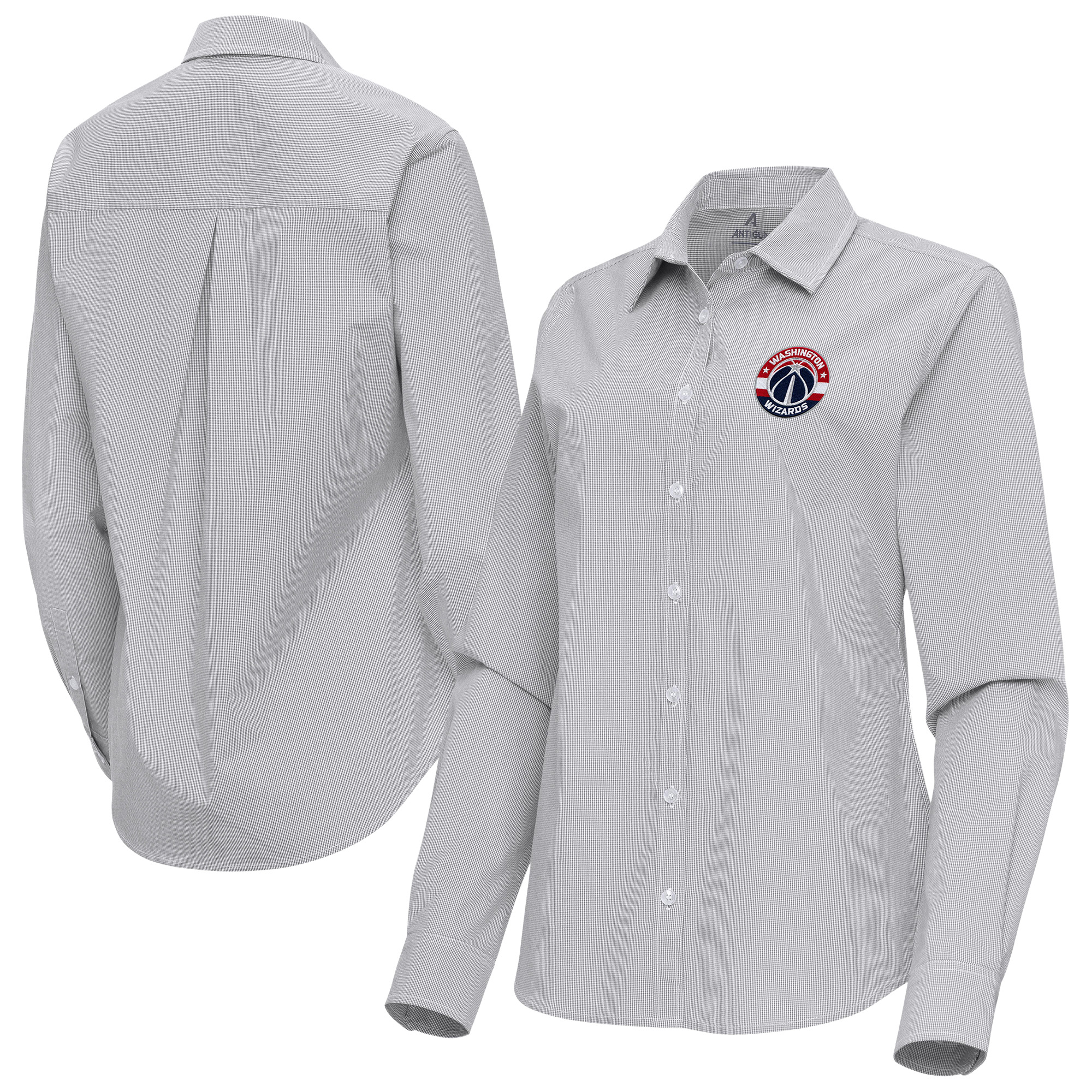 Women's Antigua Gray Washington Wizards Porter Woven Long Sleeve Button-Up Shirt