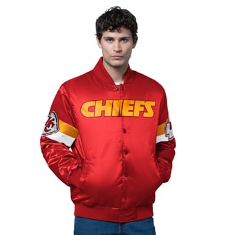 Men's Starter Red Kansas City Chiefs Triple Option Satin Varsity Full-Snap Jacket