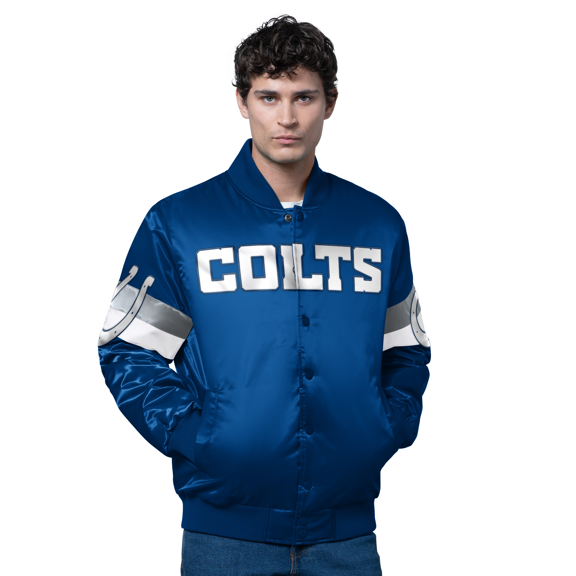 Men's Starter Royal Indianapolis Colts Triple Option Satin Varsity Full-Snap Jacket
