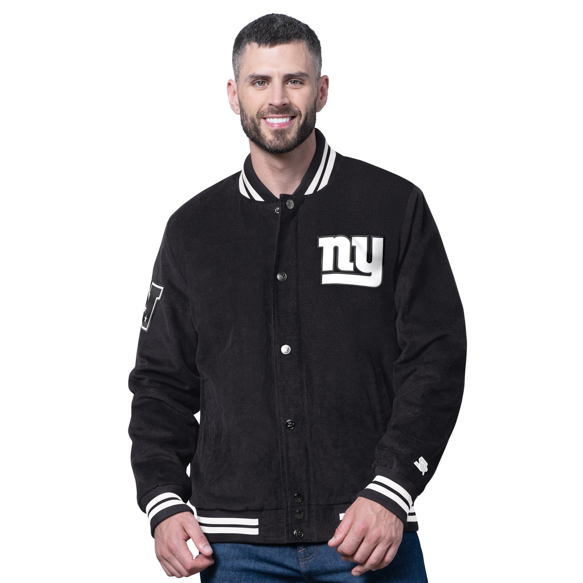 Men’s Starter Black New York Giants Blackout Corduroy Full-Snap Varsity Jacket Men’s Starter Black New York Giants Blackout Corduroy Full-Snap Varsity Jacket