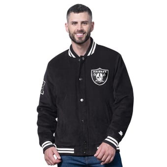 Men's Starter Black Las Vegas Raiders Blackout Corduroy Full-Snap Varsity Jacket