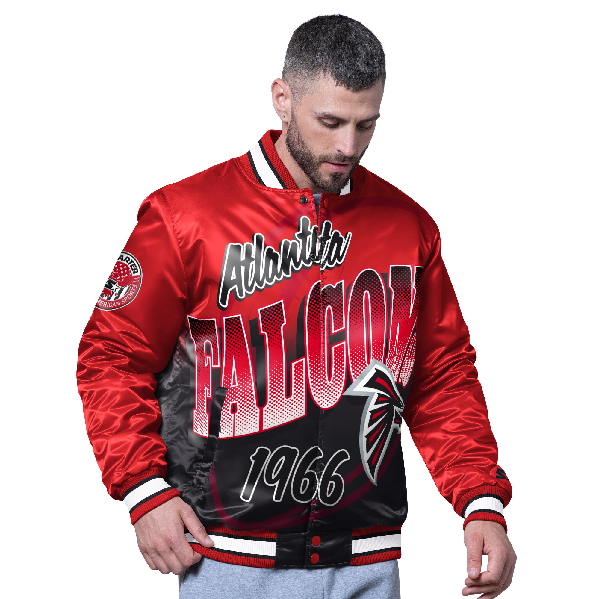 Men's Starter Red Atlanta Falcons Pass Rush Varsity Full-Snap Jacket