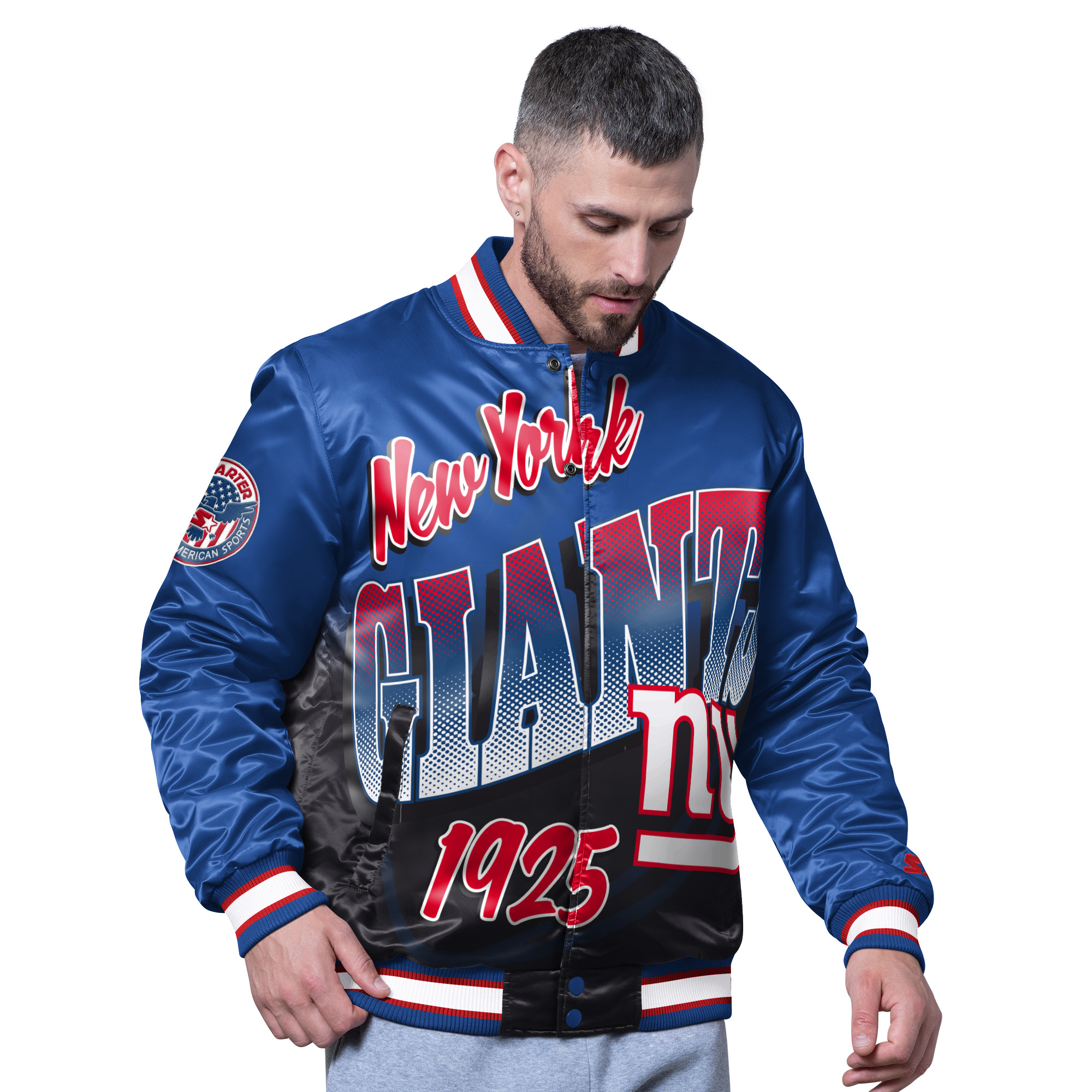 Men's Starter Royal New York Giants Pass Rush Varsity Full-Snap Jacket