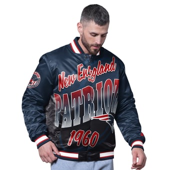 Men's Starter Navy New England Patriots Pass Rush Varsity Full-Snap Jacket