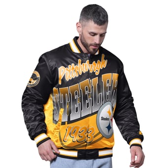 Men's Starter Black Pittsburgh Steelers Pass Rush Varsity Full-Snap Jacket