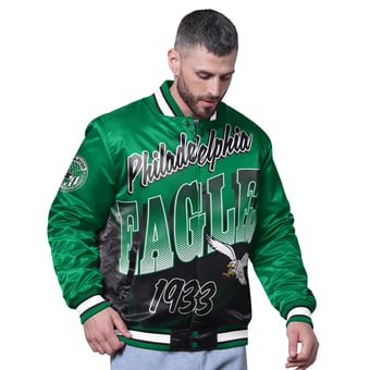 Men's Starter Kelly Green Philadelphia Eagles Retro Pass Rush Varsity Full-Snap Jacket