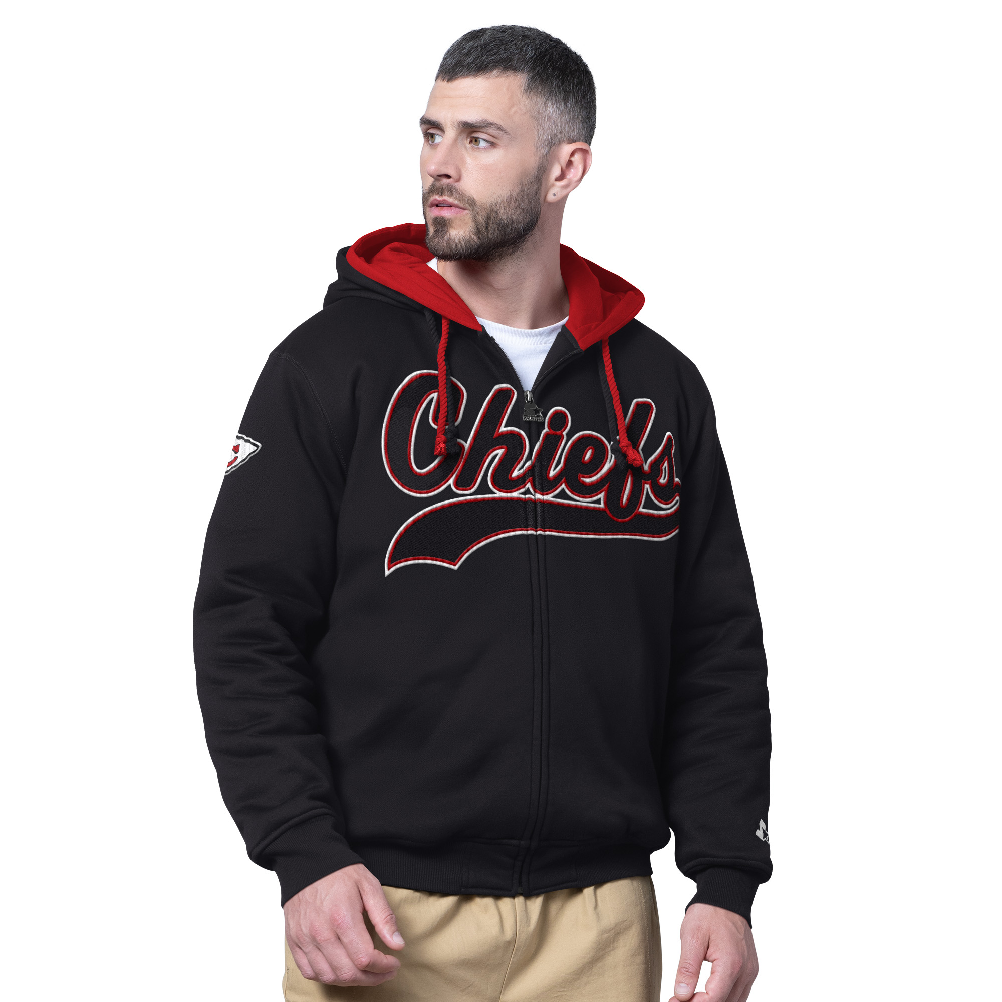Men's Starter Black Kansas City Chiefs Big Shot Full-Zip Double Hoodie
