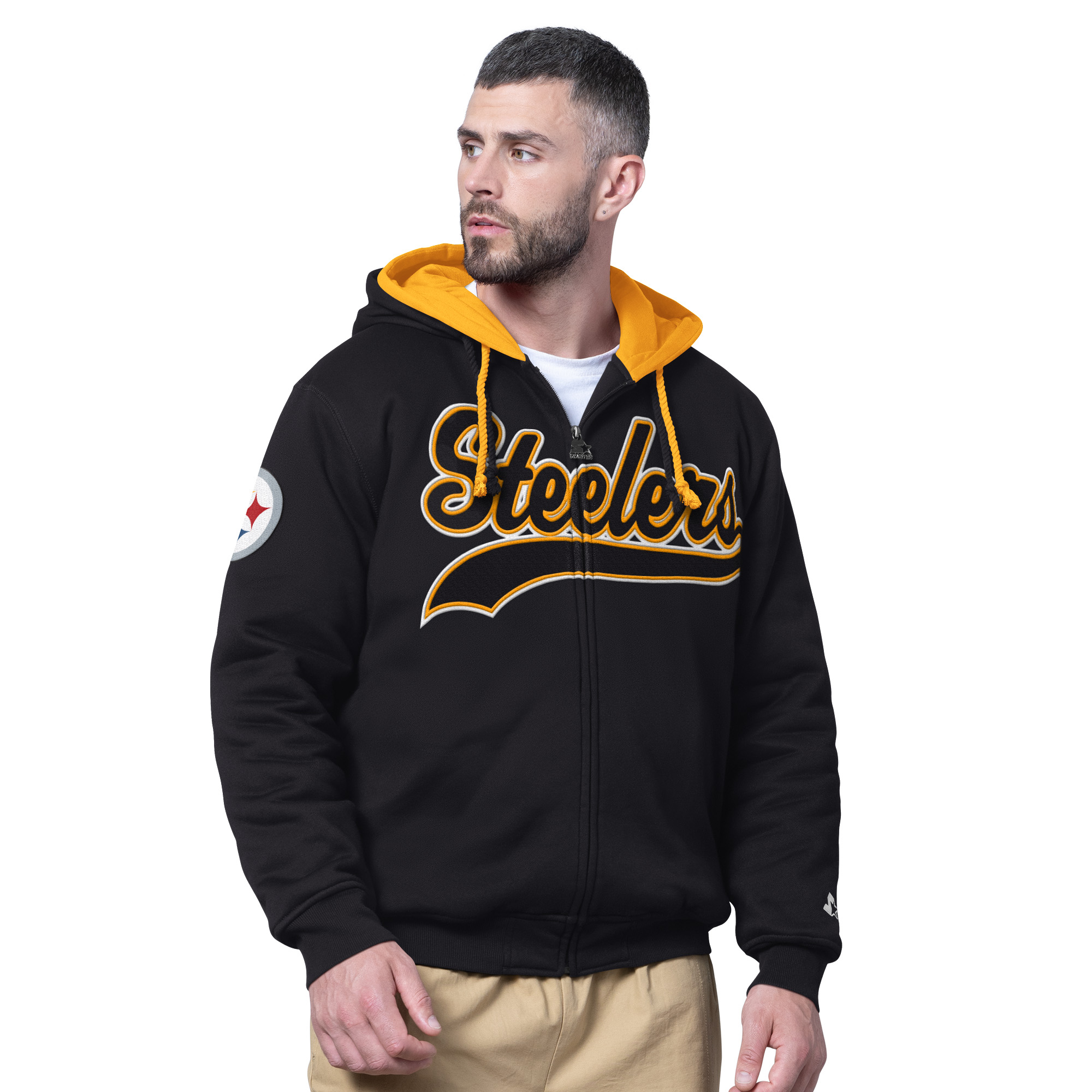 Men's Starter Black Pittsburgh Steelers Big Shot Full-Zip Double Hoodie