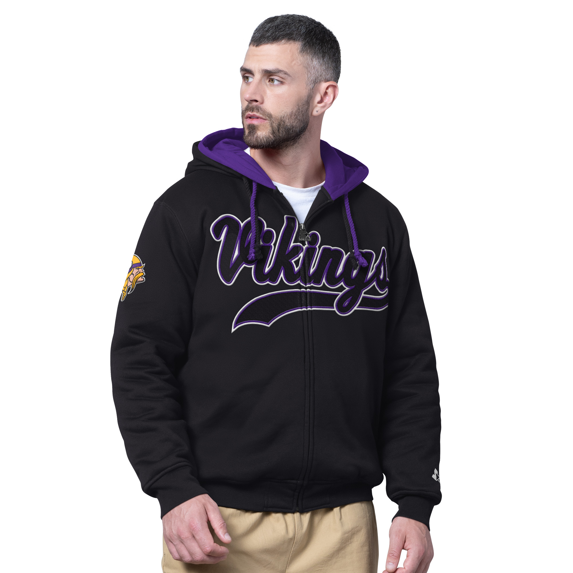 Men's Starter Black Minnesota Vikings Big Shot Full-Zip Double Hoodie