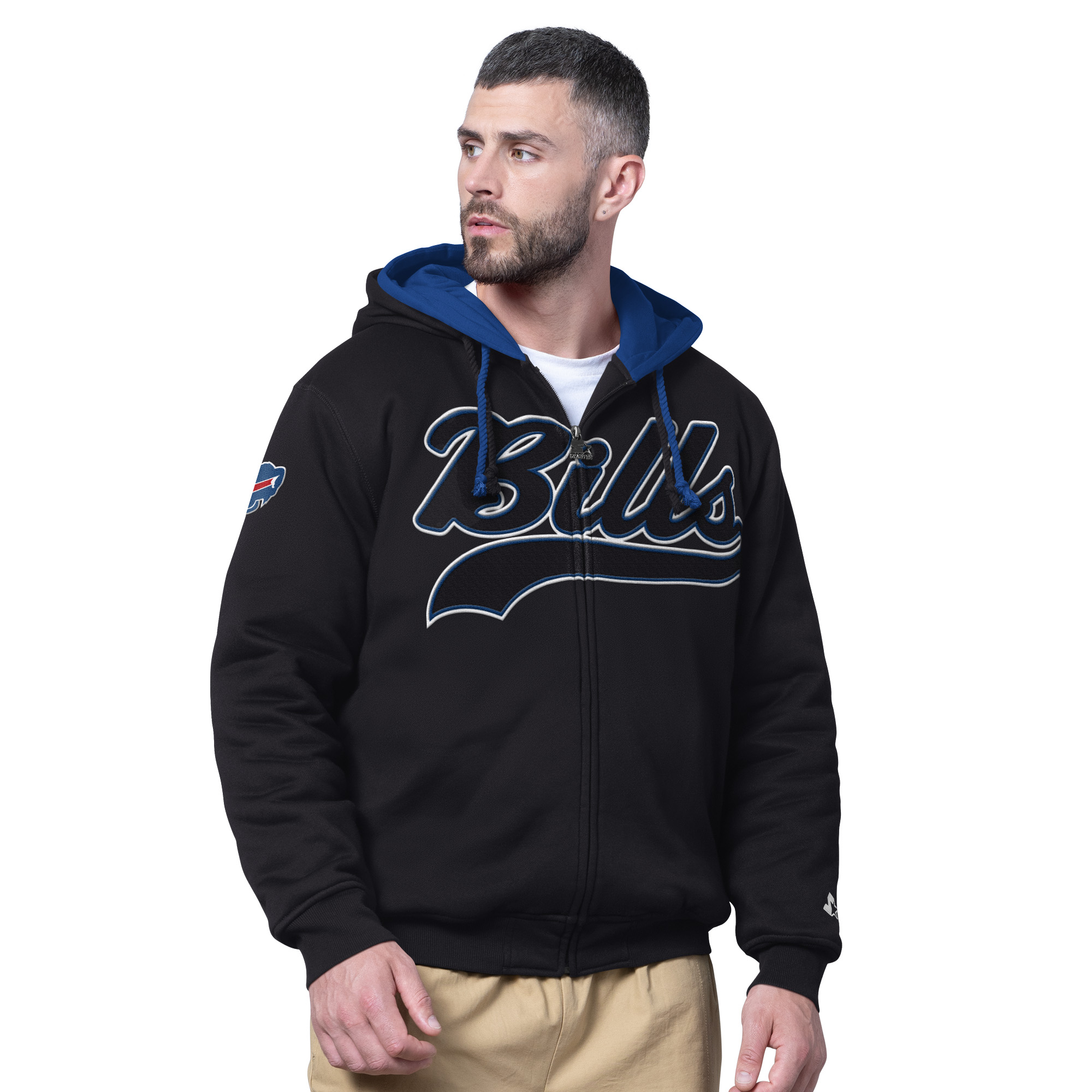 Men's Starter Black Buffalo Bills Big Shot Full-Zip Double Hoodie