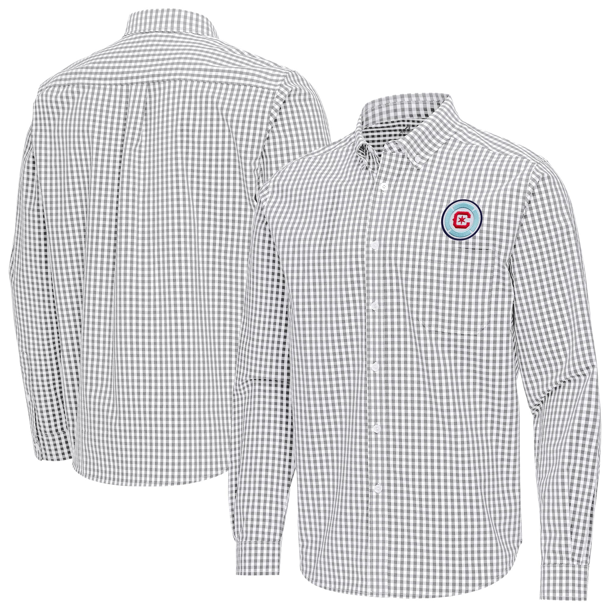 Men's Antigua Gray Chicago Fire Ellis Tri-Blend Long Sleeve Button-Down Shirt