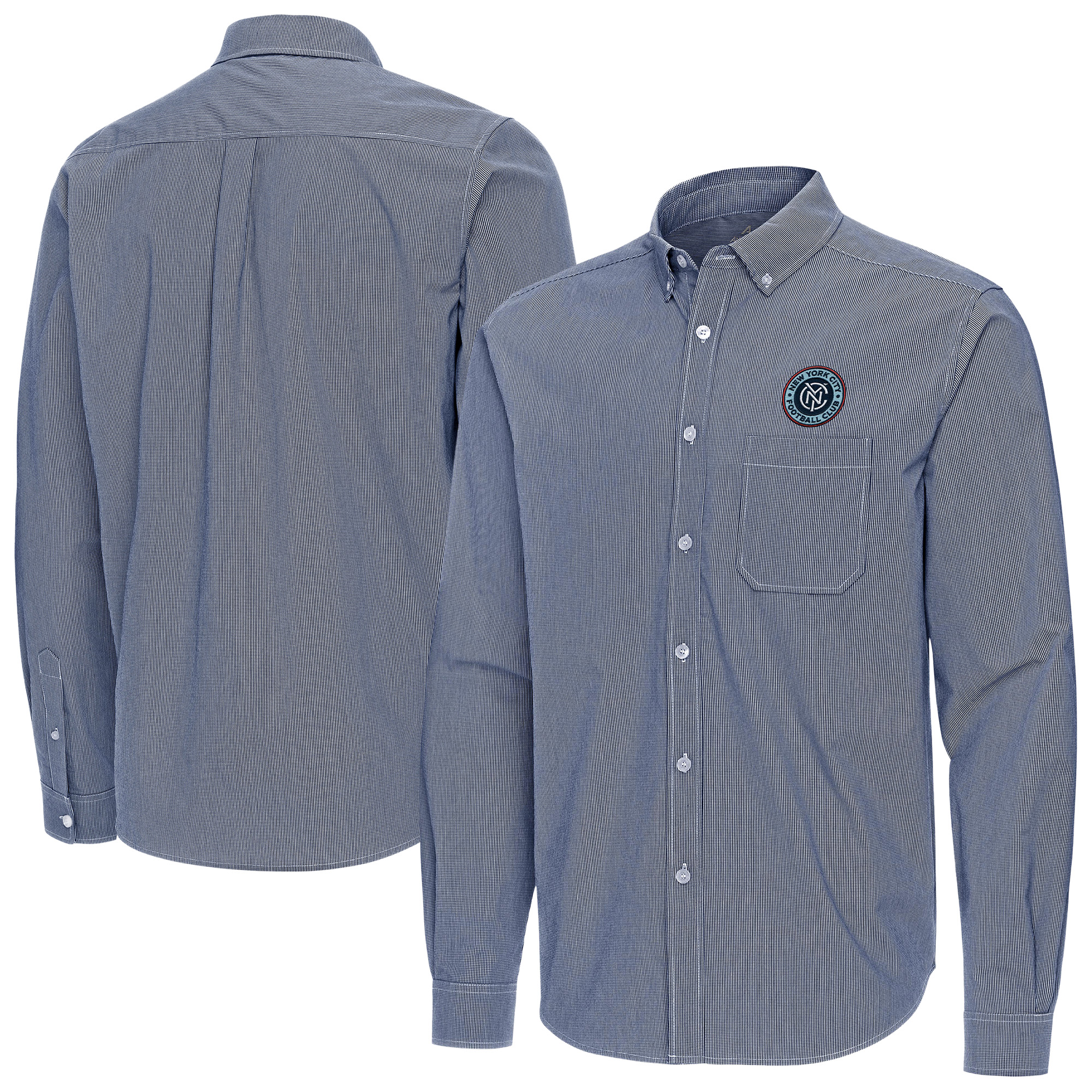 Men’s Antigua Navy New York City FC Porter Woven Tri-Blend Long Sleeve Button-Down Shirt Men’s Antigua Navy New York City FC Porter Woven Tri-Blend Long Sleeve Button-Down Shirt