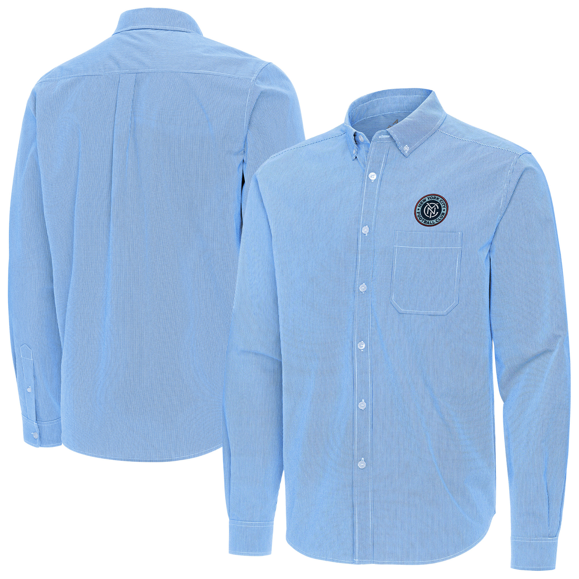 Men’s Antigua Sky Blue New York City FC Porter Woven Tri-Blend Long Sleeve Button-Down Shirt Men’s Antigua Sky Blue New York City FC Porter Woven Tri-Blend Long Sleeve Button-Down Shirt