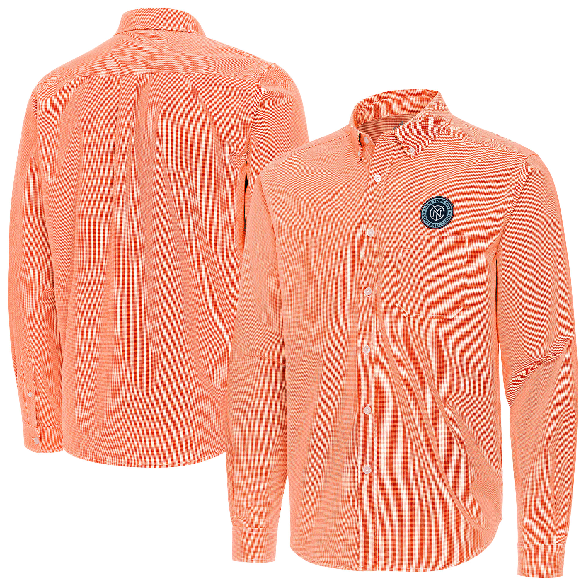 Men’s Antigua Orange New York City FC Porter Woven Tri-Blend Long Sleeve Button-Down Shirt Men’s Antigua Orange New York City FC Porter Woven Tri-Blend Long Sleeve Button-Down Shirt