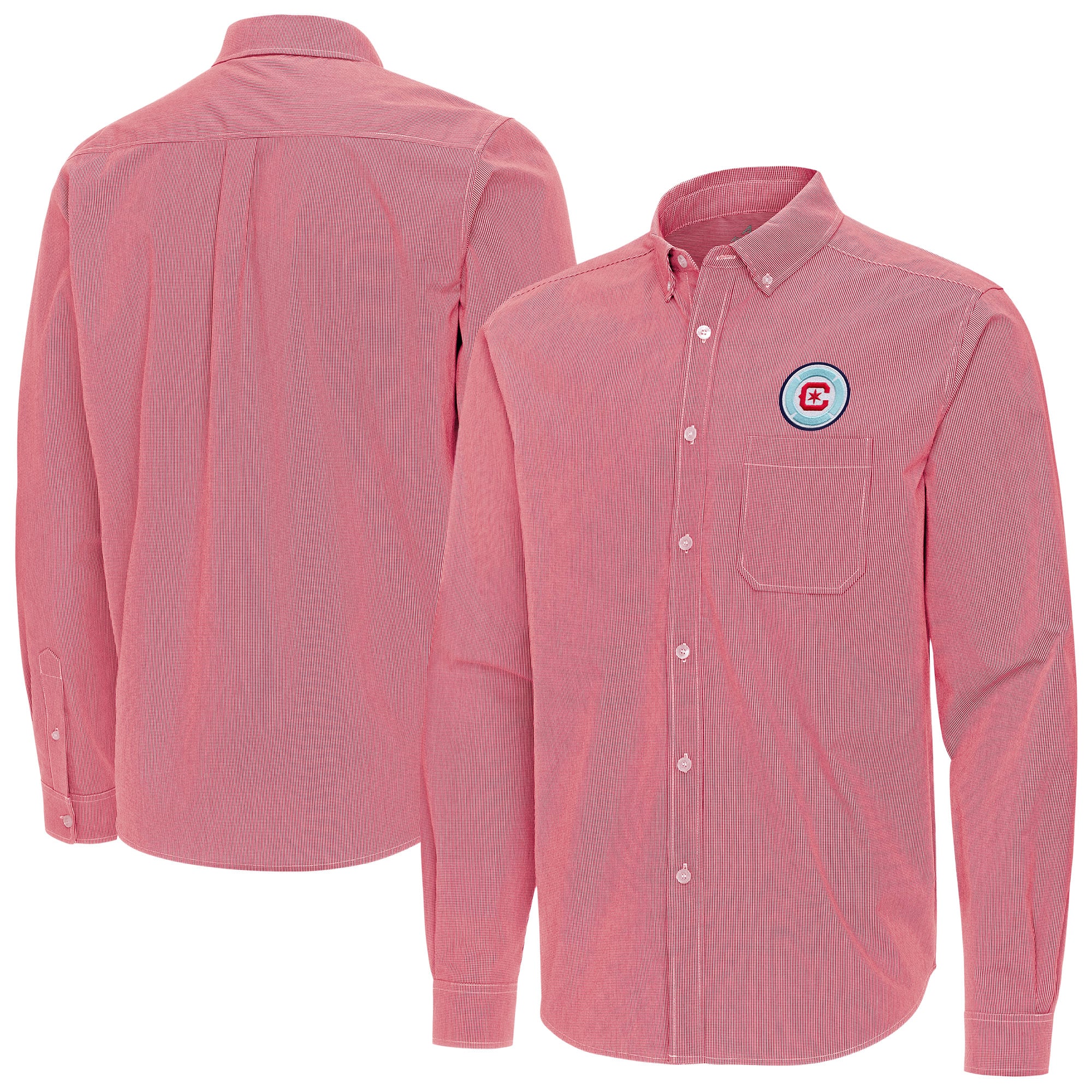 Men's Antigua Red Chicago Fire Porter Woven Tri-Blend Long Sleeve Button-Down Shirt