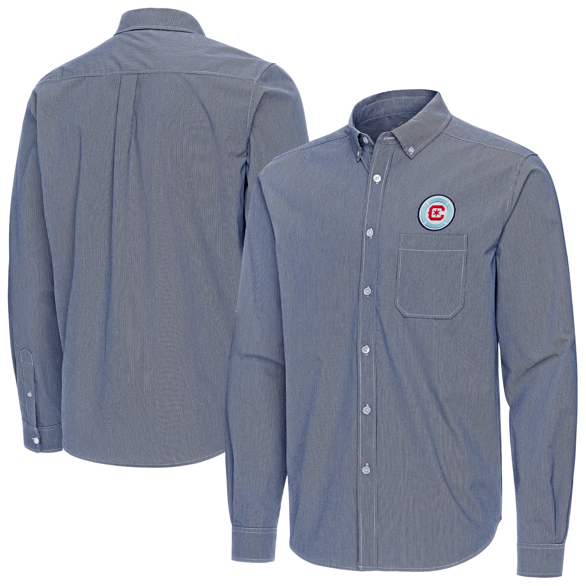 Men's Antigua Navy Chicago Fire Porter Woven Tri-Blend Long Sleeve Button-Down Shirt