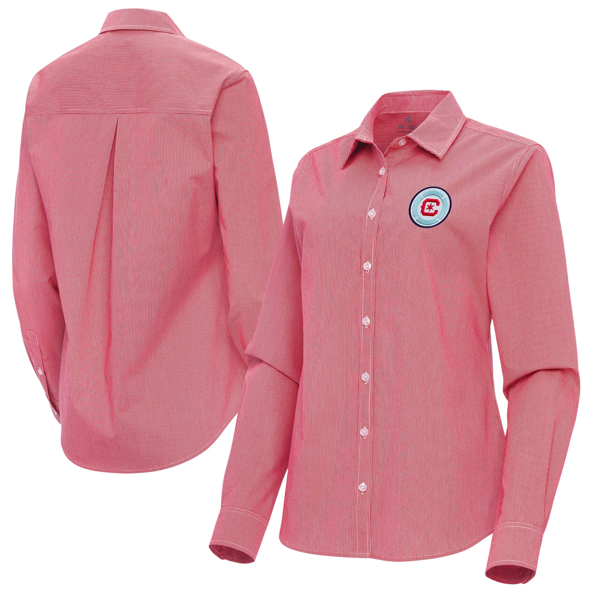 Women's Antigua Red Chicago Fire Porter Woven Tri-Blend Long Sleeve Button-Up Shirt
