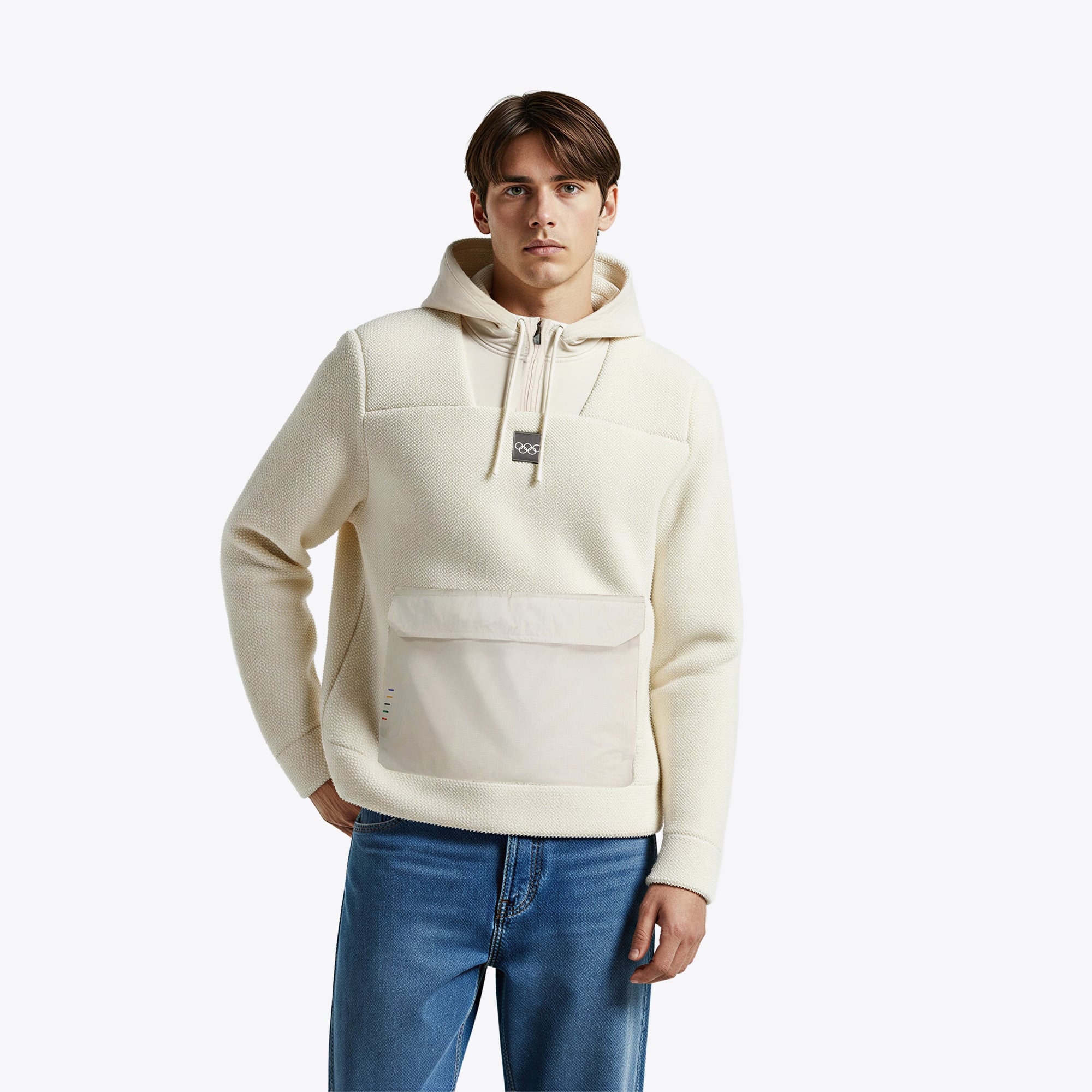 Felpa con cappuccio 1/4 cernia The Olympic Collection Elements Micro Fleece - Crema