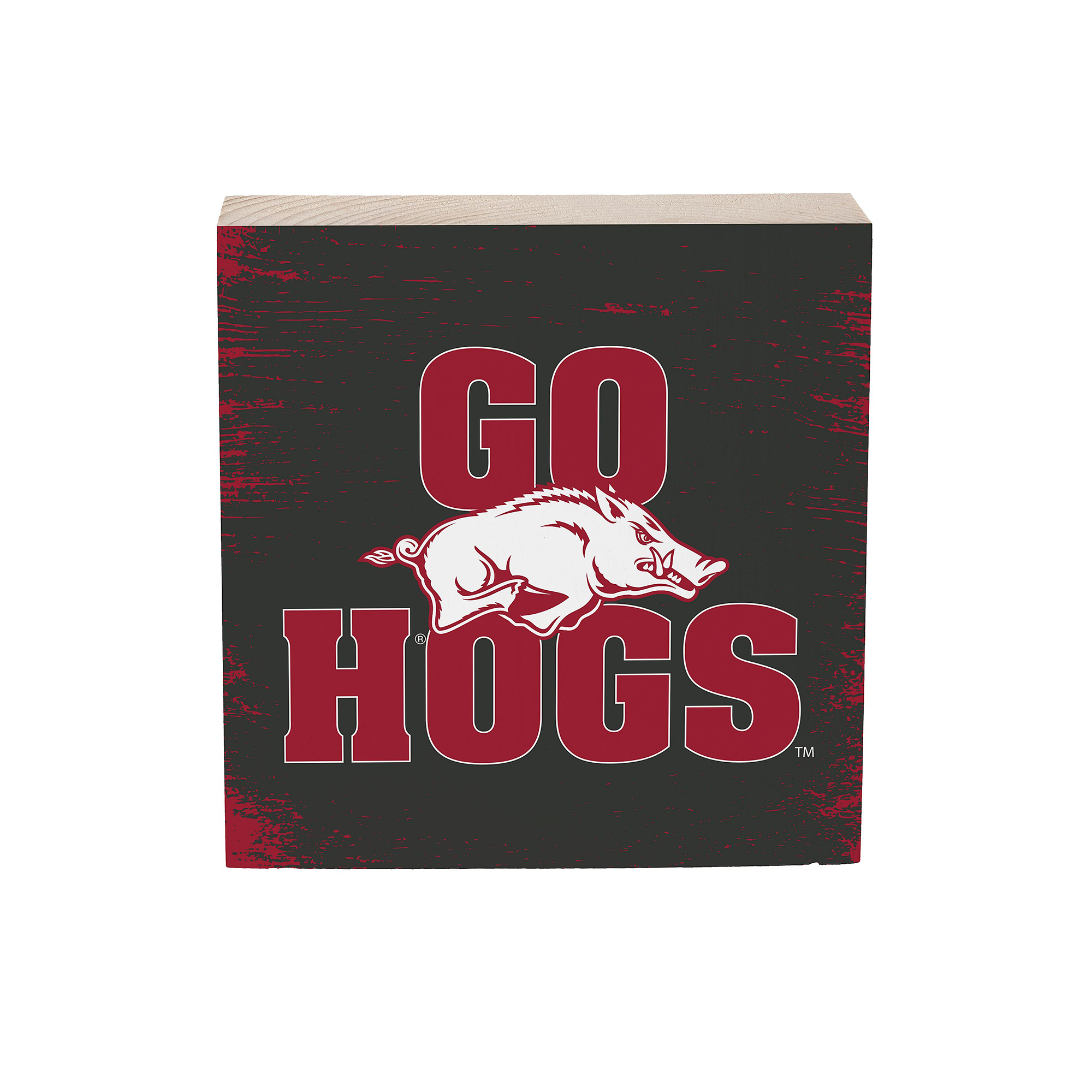 Arkansas Razorbacks 6" Square Fan Chant Wood Block Shelf Sign