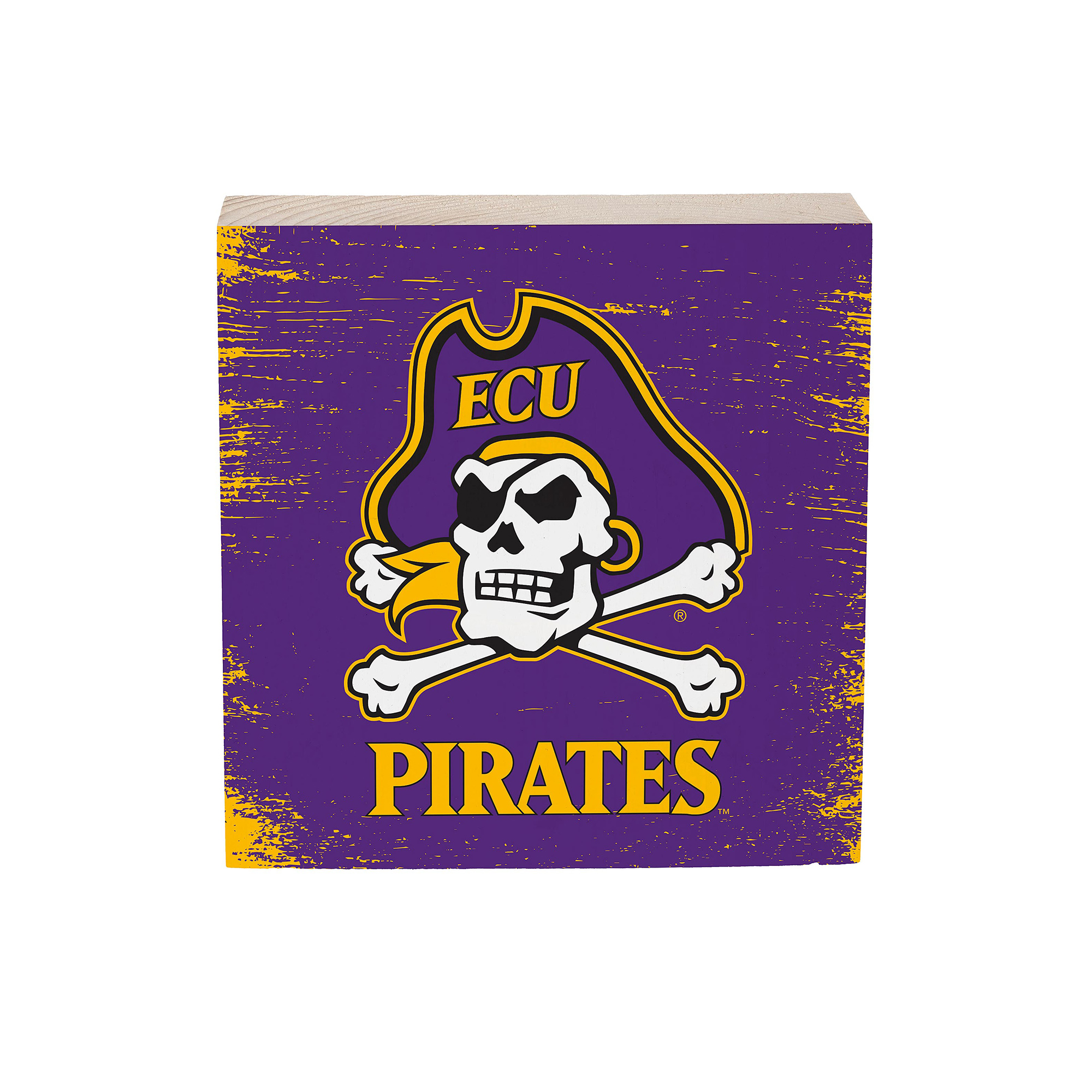 ECU Pirates 6" Square Fan Chant Wood Block Shelf Sign