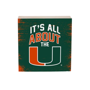 Miami Hurricanes 6" Square Fan Chant Wood Block Shelf Sign
