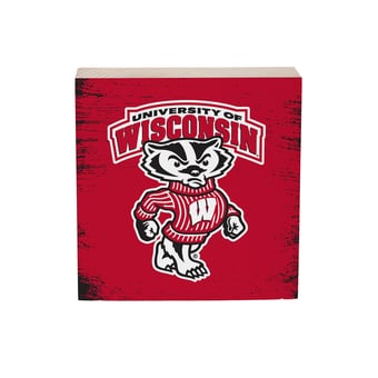 Wisconsin Badgers 6" Square Fan Chant Wood Block Shelf Sign