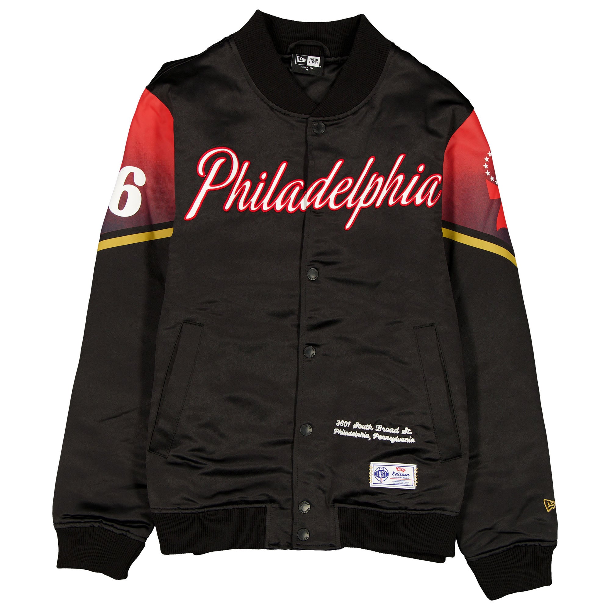 Men's New Era Black Philadelphia 76ers 2025/26 City Edition Full-Snap Satin Jacket