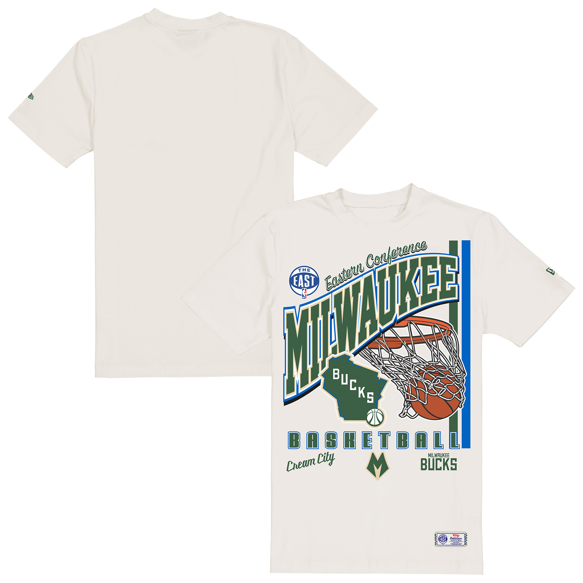 Men's New Era Cream Milwaukee Bucks Oversized City Edition Remix Vintage T-Shirt