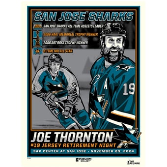 Phenom Gallery Joe Thornton San Jose Sharks Jersey Retirement 18" x 24" Serigraph