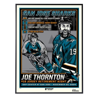Phenom Gallery Joe Thornton San Jose Sharks Jersey Retirement 18" x 24" Deluxe Framed Serigraph Print