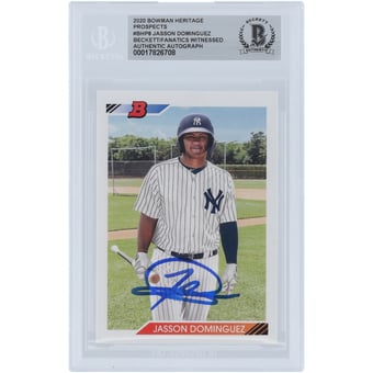Jasson Dominguez New York Yankees Autographed 2020 Bowman Heritage Prospects #BHP-8 Beckett Fanatics Witnessed Authenticated Card
