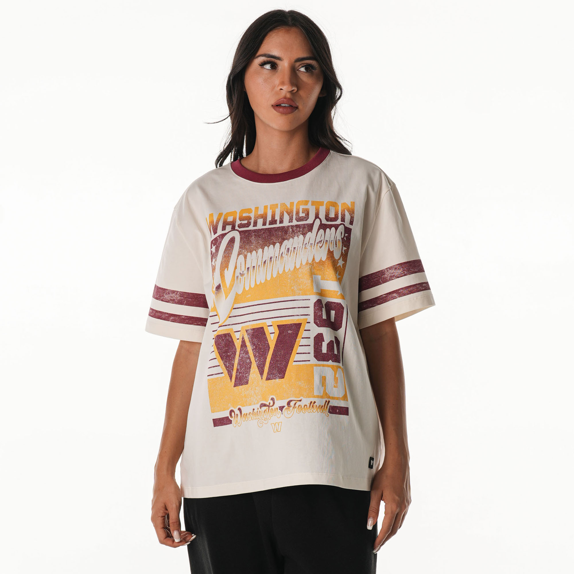 Women's The Wild Collective  Cream Washington Commanders Vintage Drop Shoulder Oversized Boyfriend T-Shirt