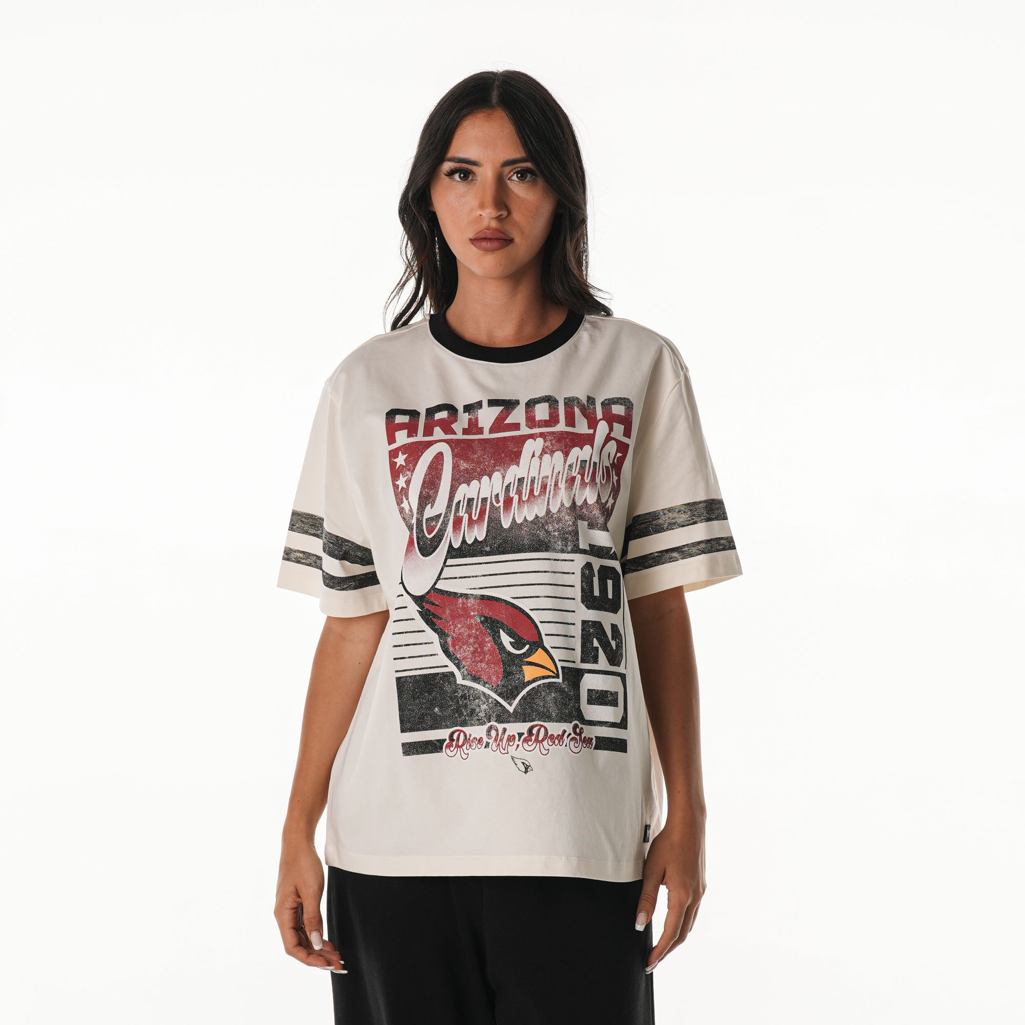 Women's The Wild Collective Cream Arizona Cardinals Vintage Drop Shoulder Oversized Boyfriend T-Shirt