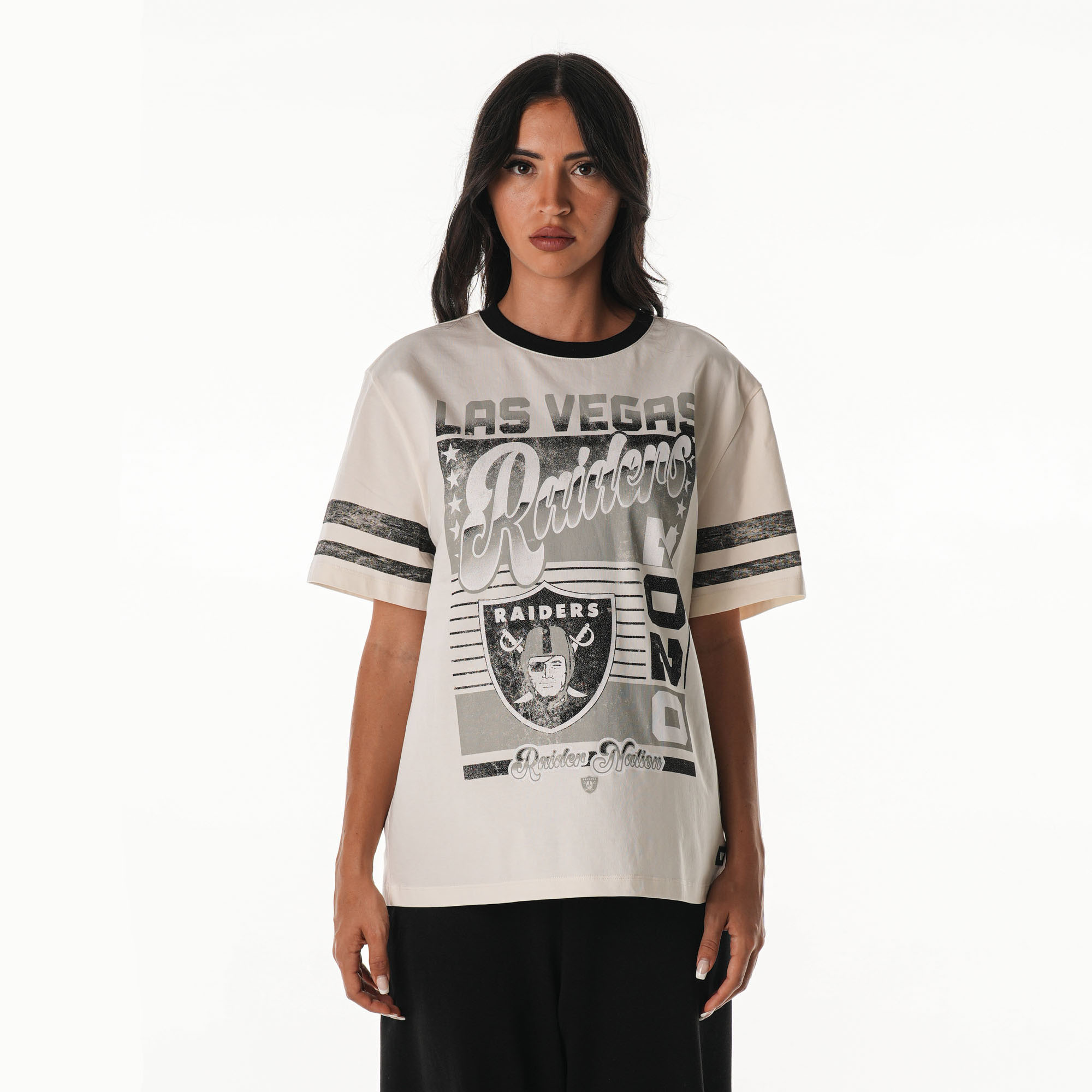 The Wild Collective Women's Cream Las Vegas Raiders Vintage Drop Shoulder Oversized Boyfriend T-Shirt - Cream